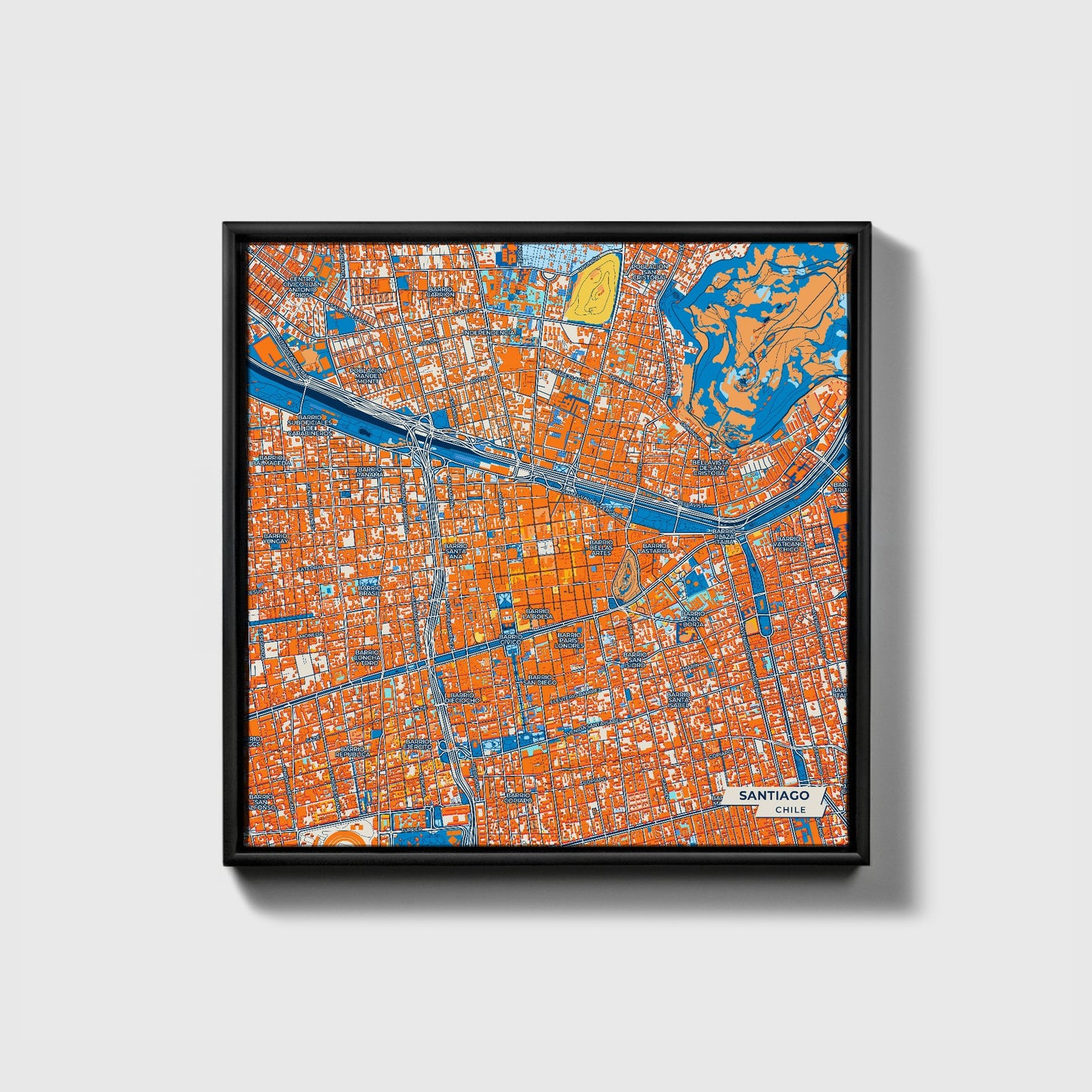 Santiago Chile Colorful City Map Canvas Print • Black Framed