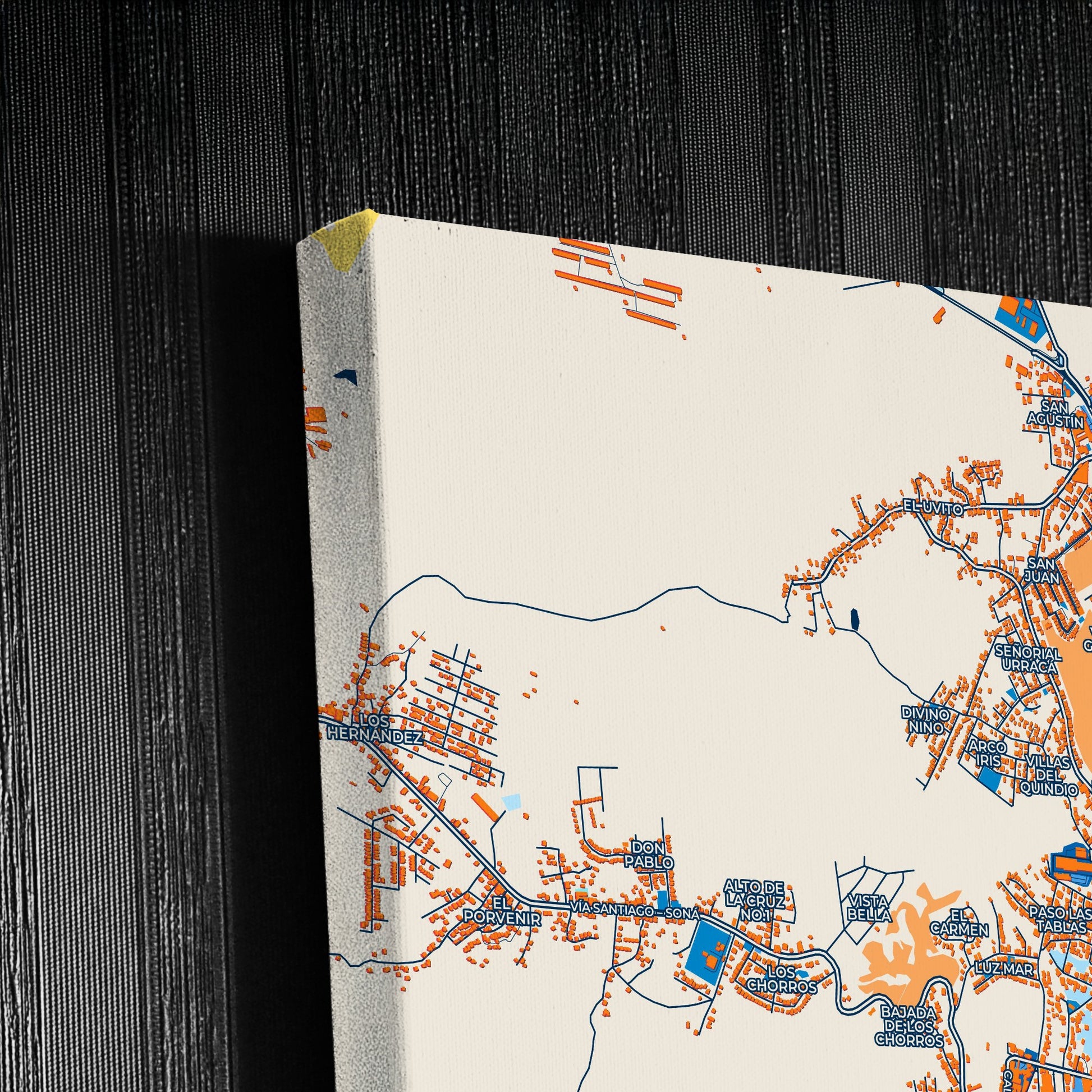 Santiago Panama Colorful City Map Canvas Print Detail