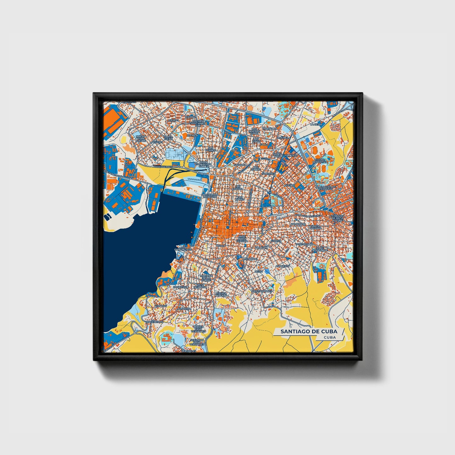 Santiago De Cuba Cuba Colorful City Map Canvas Print • Black Framed