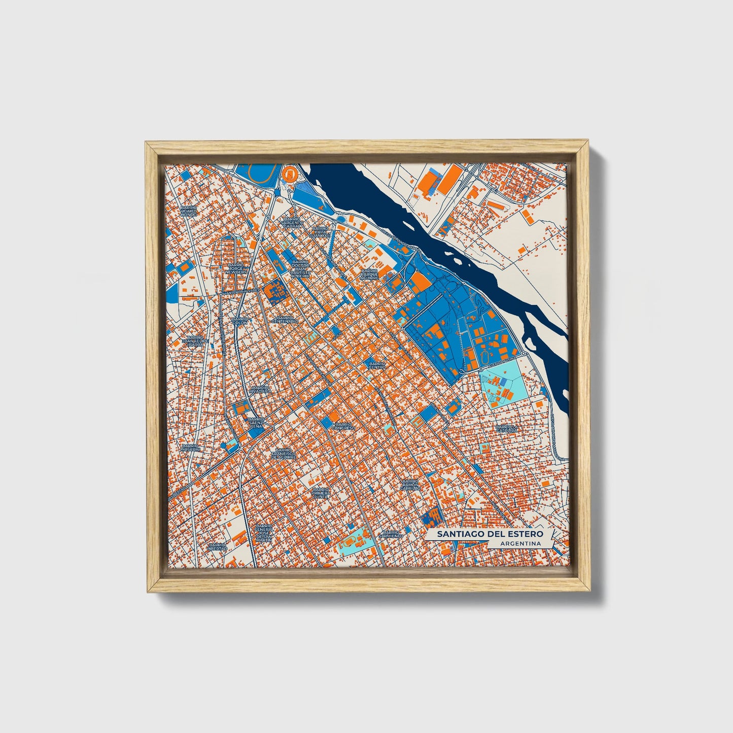 Santiago Del Estero Argentina Colorful City Map Canvas Print • Natural Wooden Framed