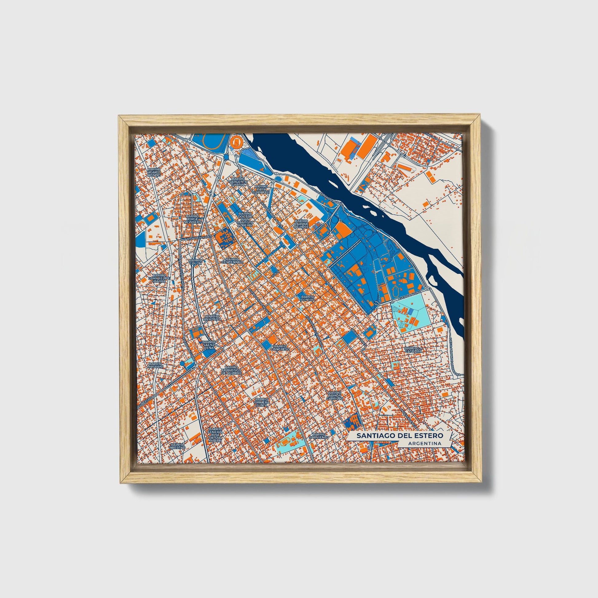 Santiago Del Estero Argentina Colorful City Map Canvas Print • Natural Wooden Framed
