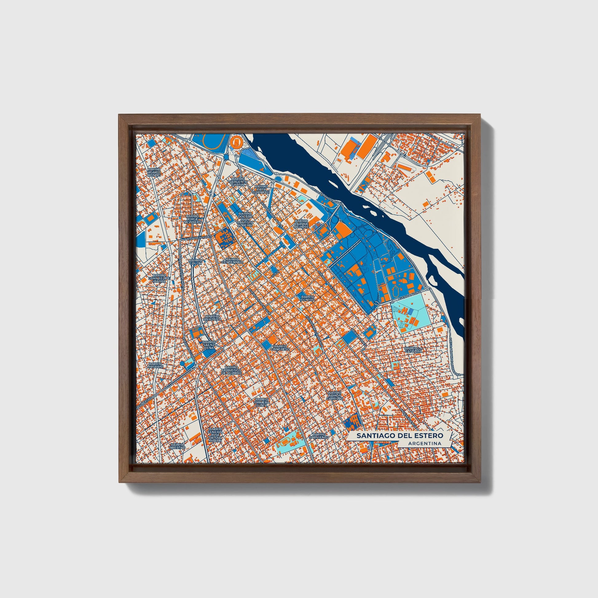 Santiago Del Estero Argentina Colorful City Map Canvas Print • Dark Wooden Framed