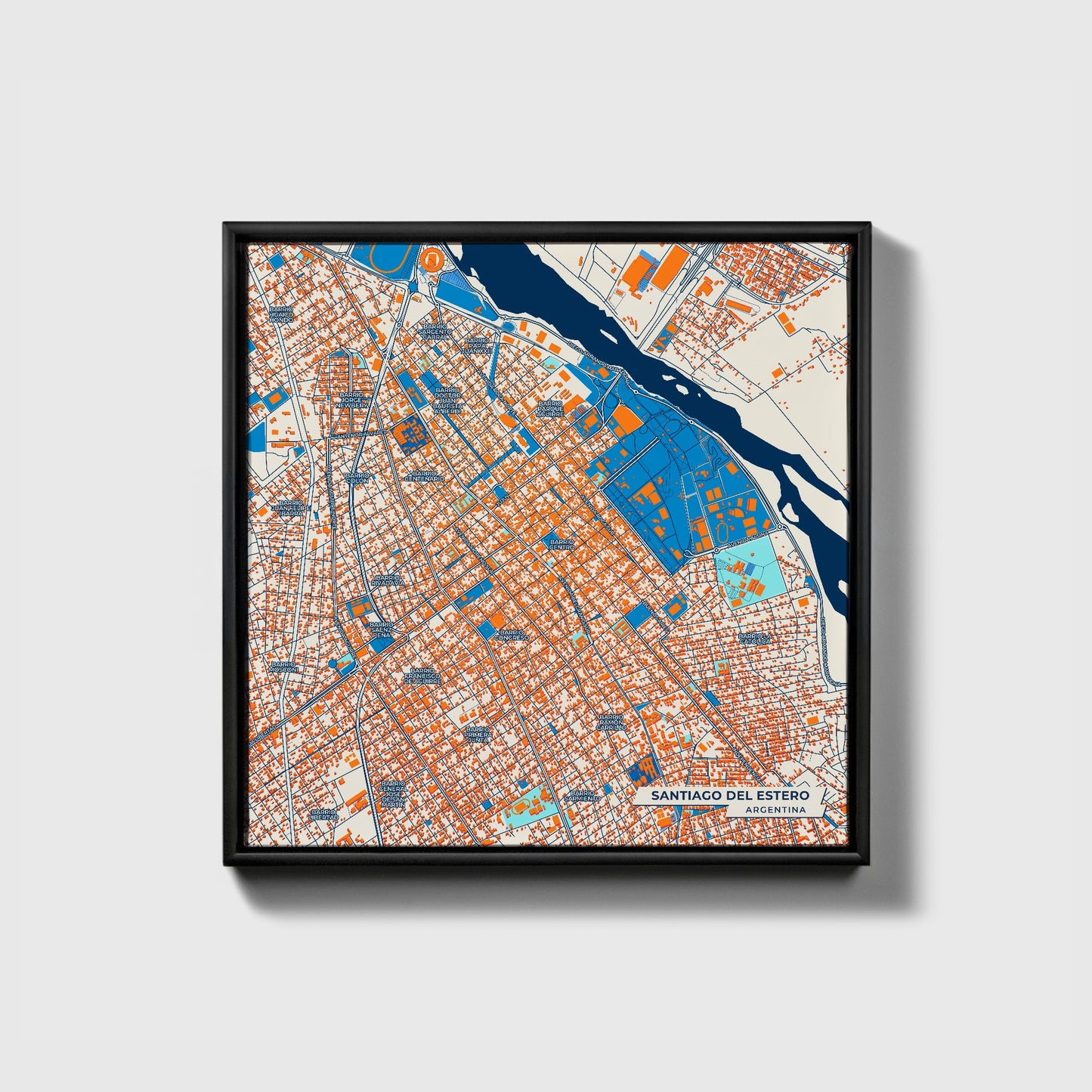 Santiago Del Estero Argentina Colorful City Map Canvas Print • Black Framed