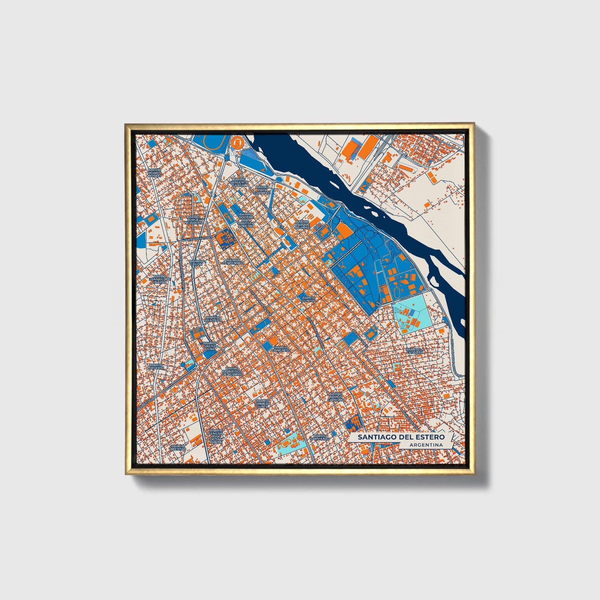 Santiago Del Estero Argentina Colorful City Map Canvas Print • Gold Framed