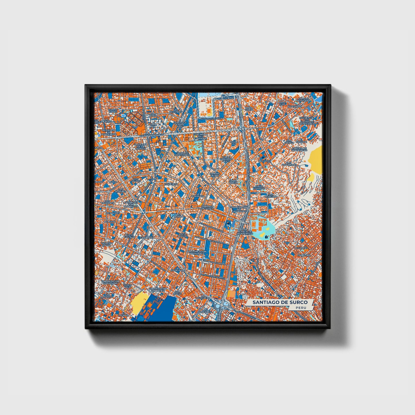 Santiago De Surco Peru Colorful City Map Canvas Print • Black Framed