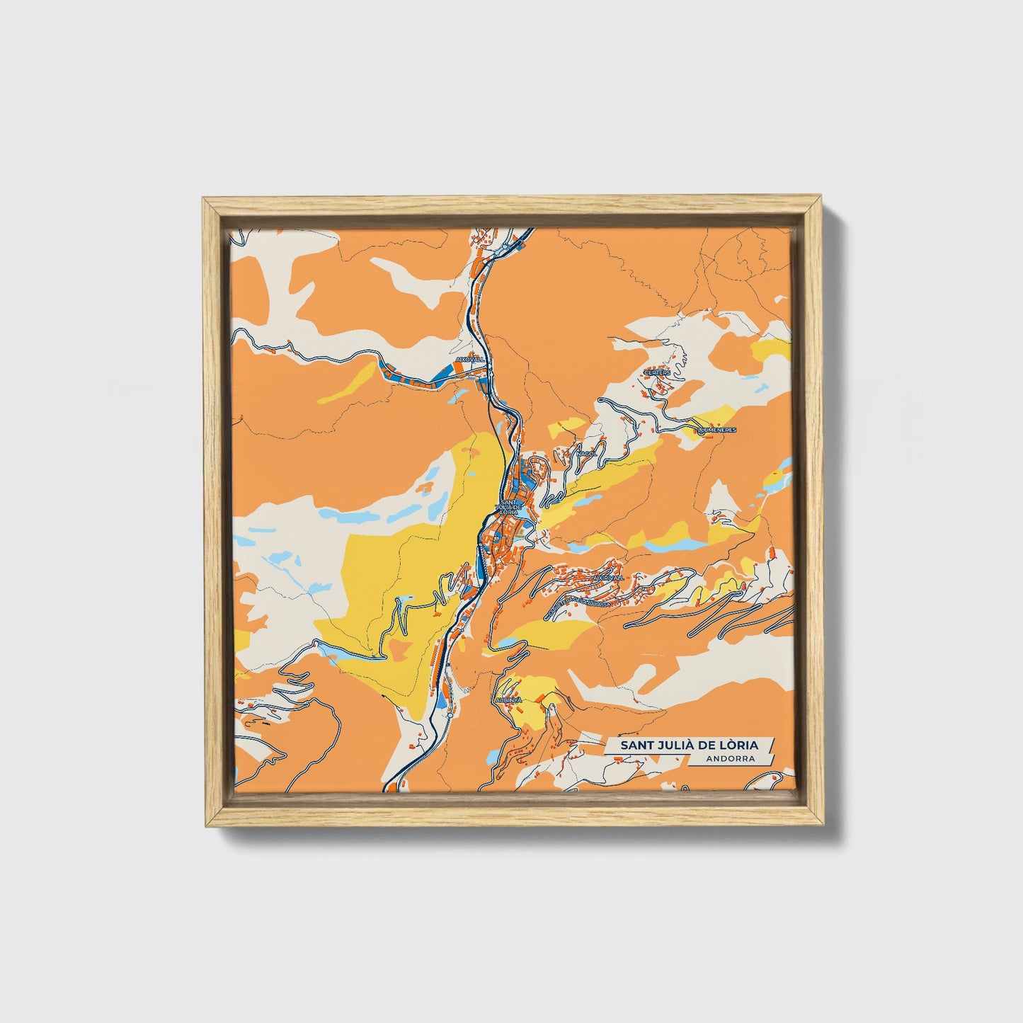 Sant Julià De Lòria Andorra Colorful City Map Canvas Print • Natural Wooden Framed