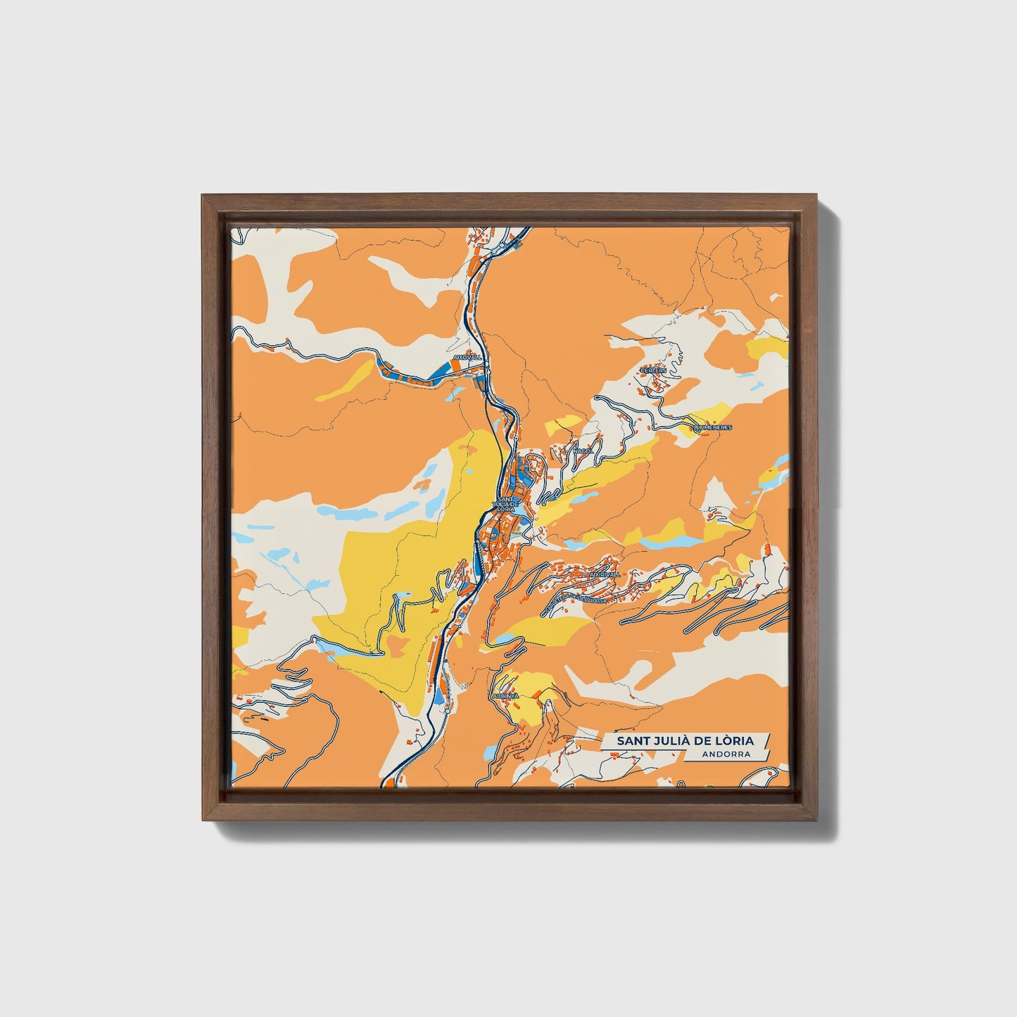 Sant Julià De Lòria Andorra Colorful City Map Canvas Print • Dark Wooden Framed