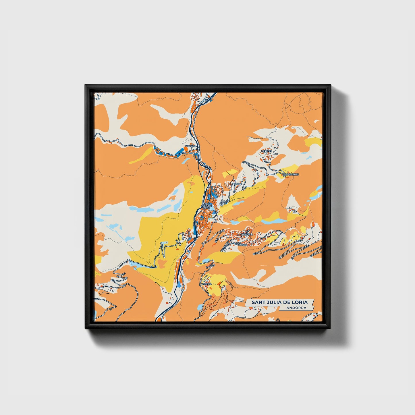 Sant Julià De Lòria Andorra Colorful City Map Canvas Print • Black Framed
