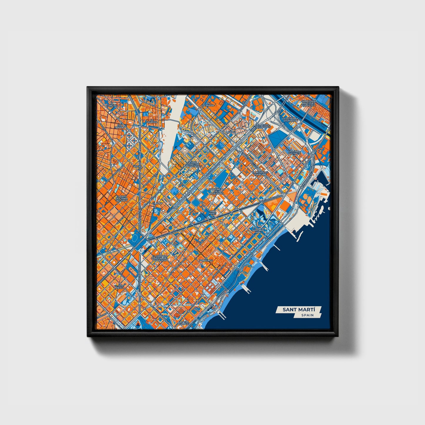 Sant Martí Spain Colorful City Map Canvas Print • Black Framed