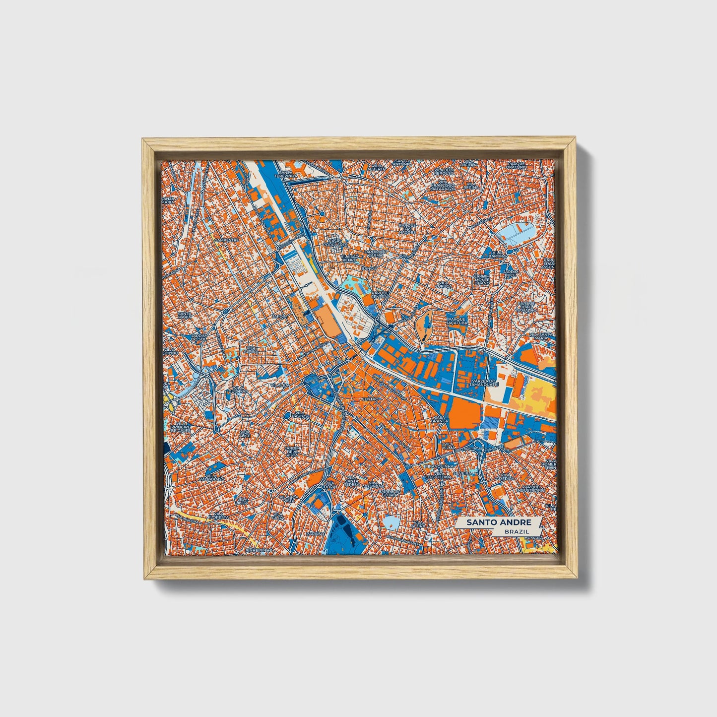 Santo Andre Brazil Colorful City Map Canvas Print • Natural Wooden Framed