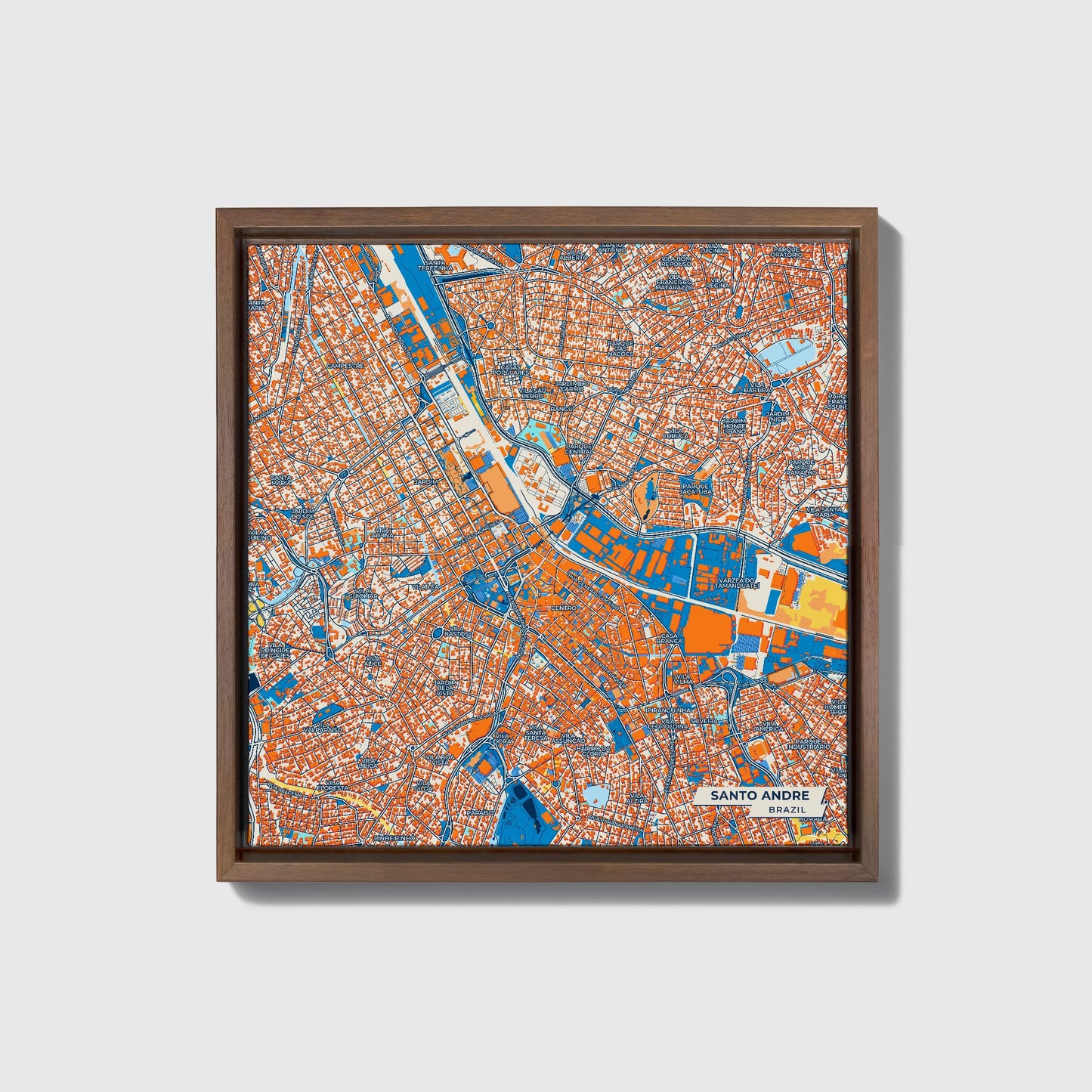 Santo Andre Brazil Colorful City Map Canvas Print • Dark Wooden Framed