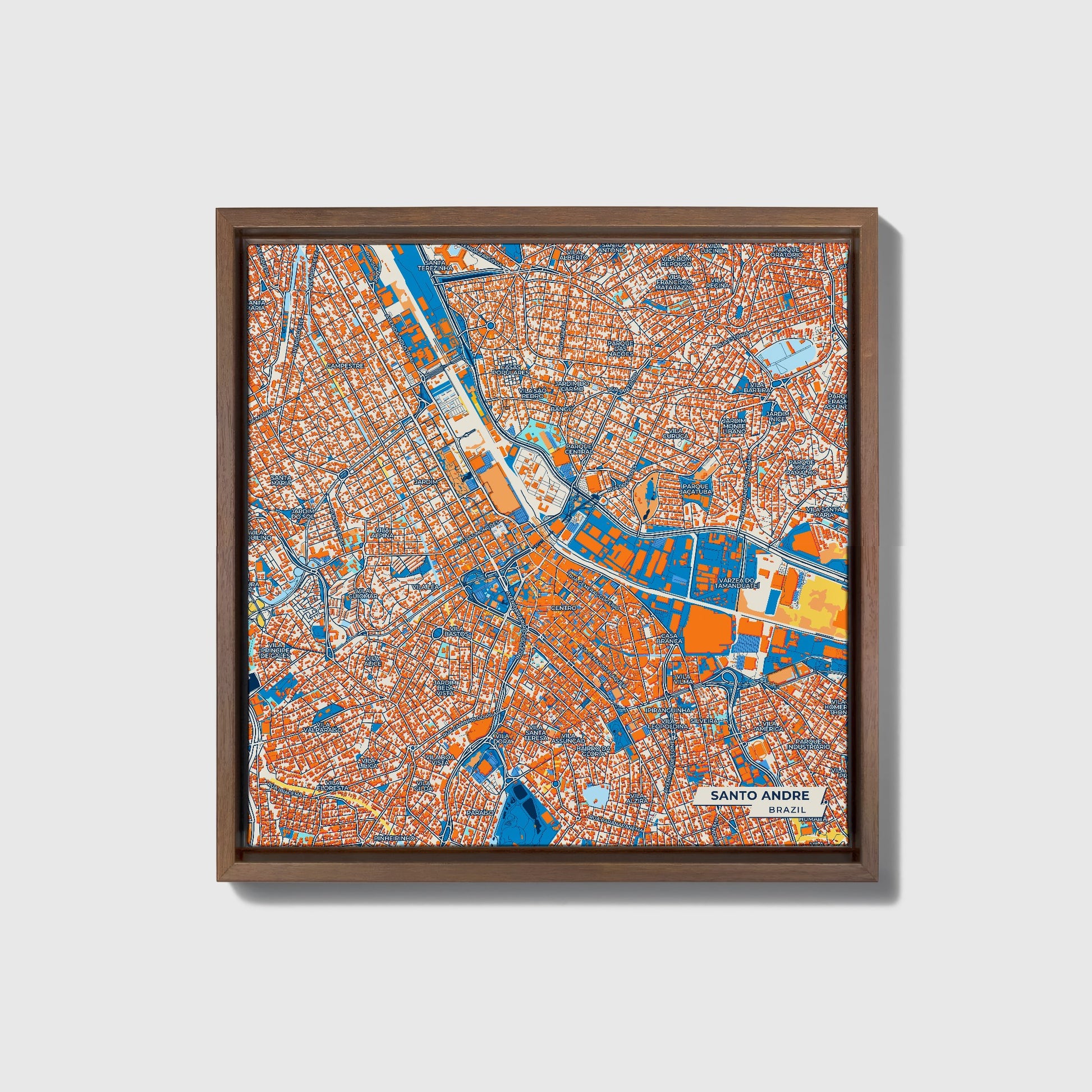 Santo Andre Brazil Colorful City Map Canvas Print • Dark Wooden Framed
