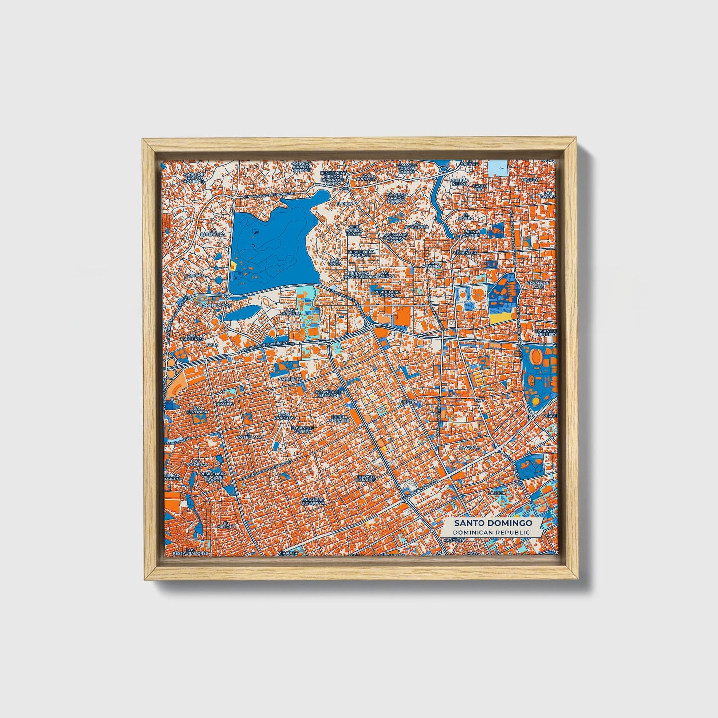 Santo Domingo Dominican Republic Colorful City Map Canvas Print • Natural Wooden Framed
