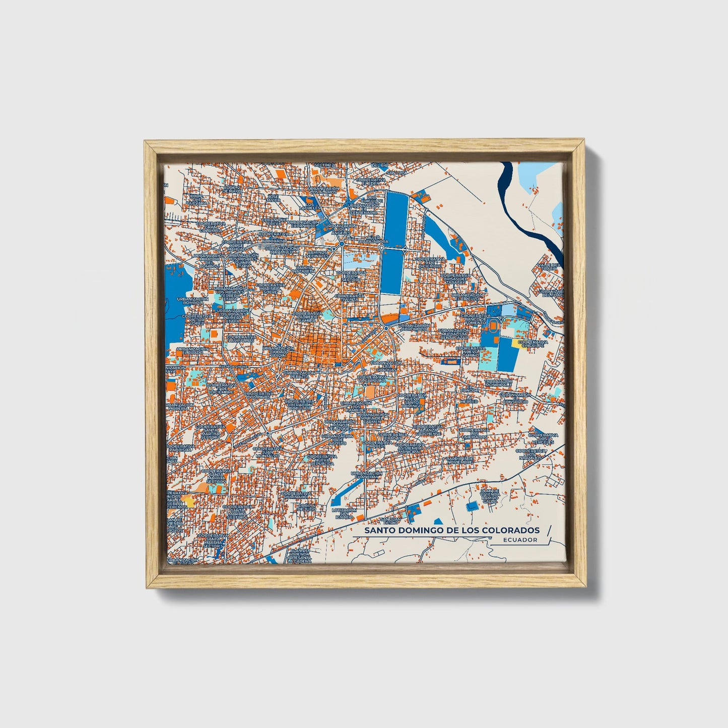 Santo Domingo De Los Colorados Ecuador Colorful City Map Canvas Print • Natural Wooden Framed