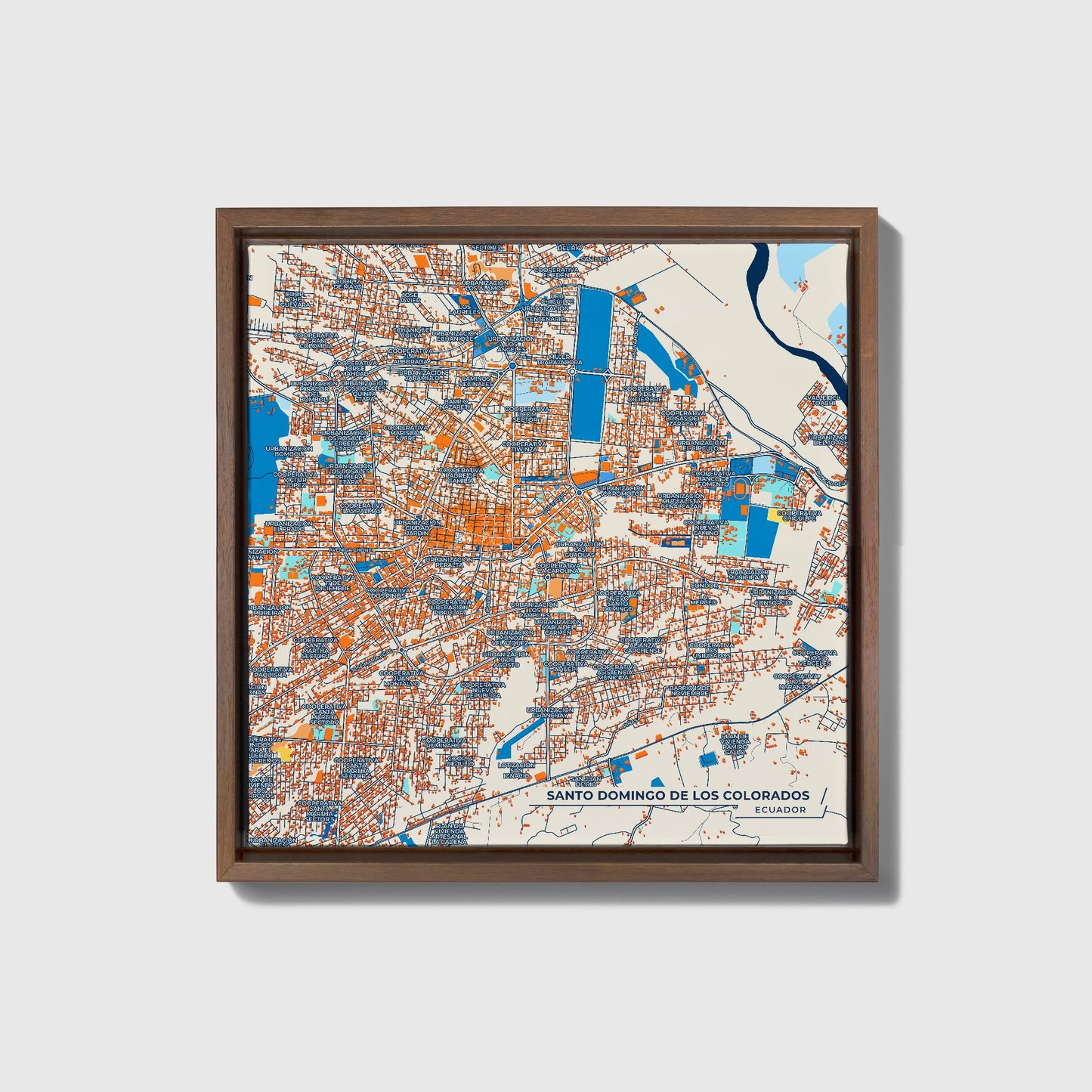 Santo Domingo De Los Colorados Ecuador Colorful City Map Canvas Print • Dark Wooden Framed