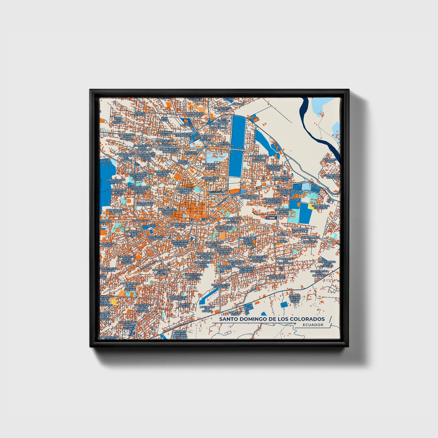 Santo Domingo De Los Colorados Ecuador Colorful City Map Canvas Print • Black Framed