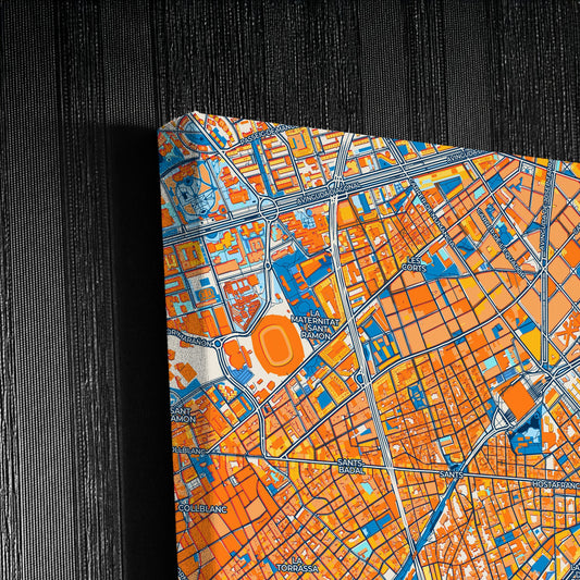 Sants-Montjuïc Spain Colorful City Map Canvas Print Detail