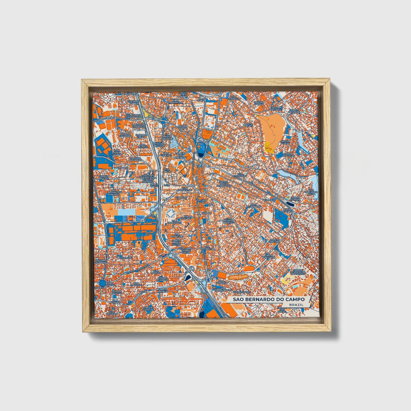 Sao Bernardo Do Campo Brazil Colorful City Map Canvas Print • Natural Wooden Framed