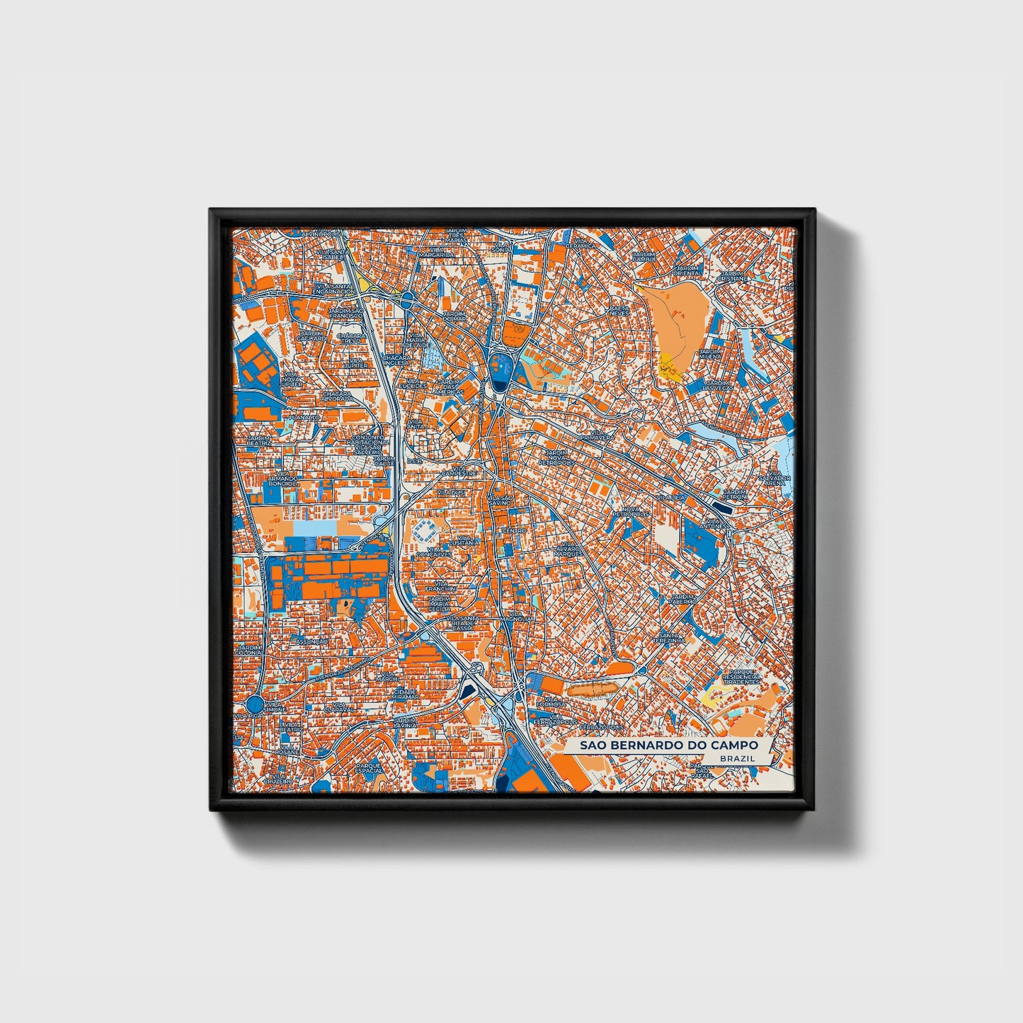 Sao Bernardo Do Campo Brazil Colorful City Map Canvas Print • Black Framed