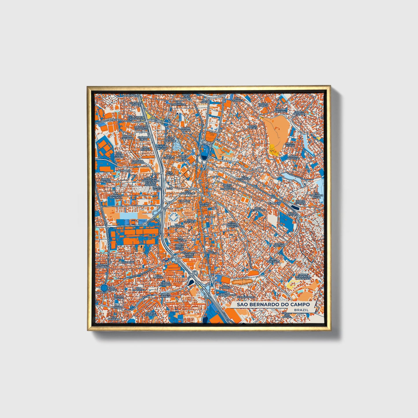 Sao Bernardo Do Campo Brazil Colorful City Map Canvas Print • Gold Framed