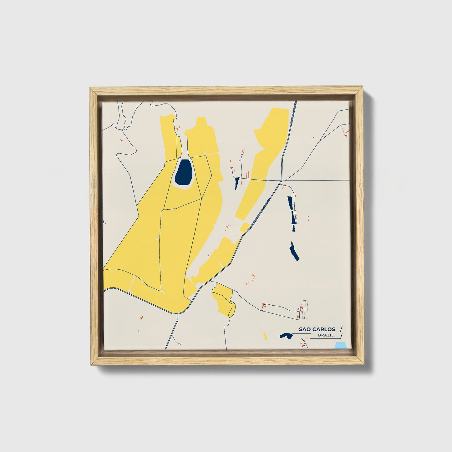 Sao Carlos Brazil Colorful City Map Canvas Print • Natural Wooden Framed