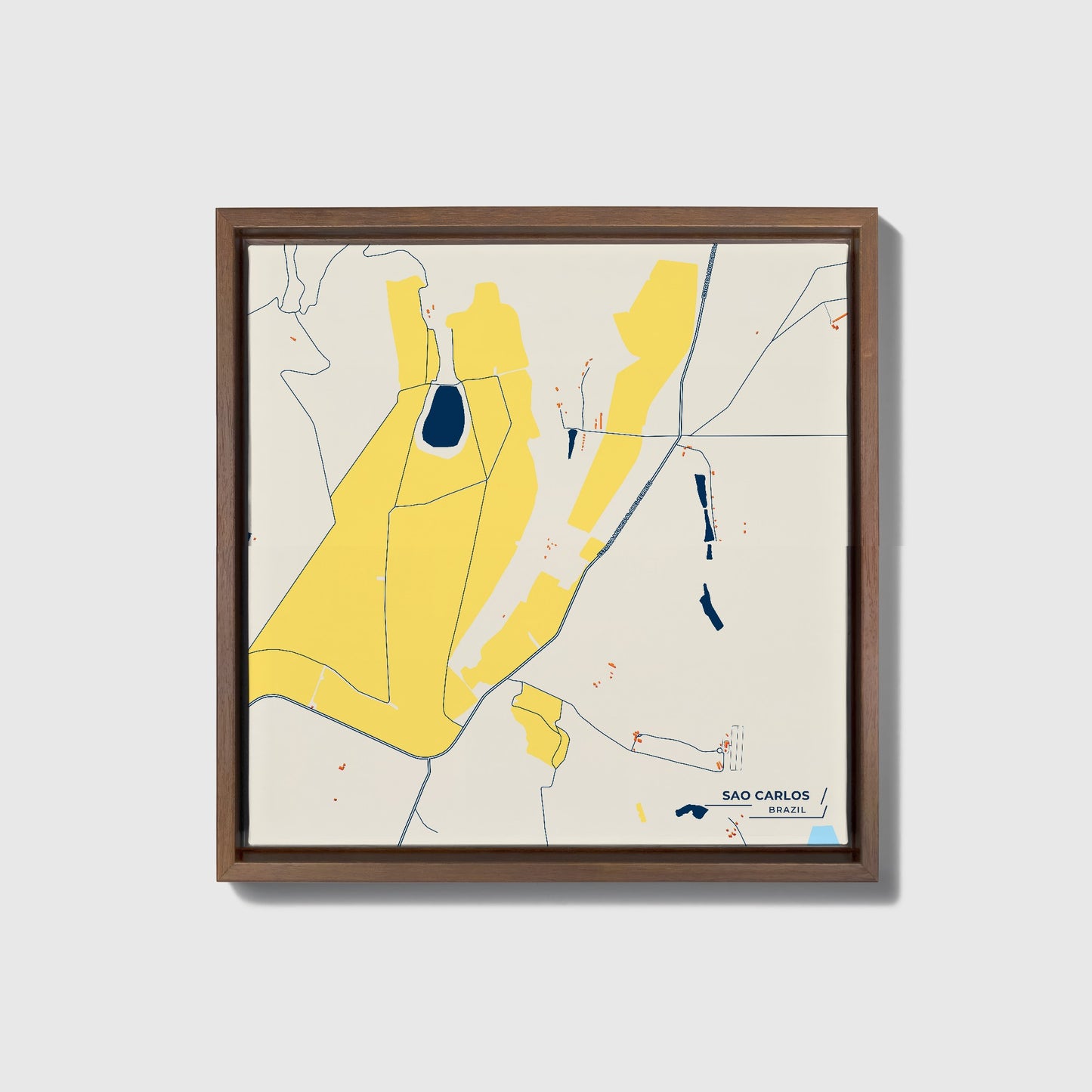 Sao Carlos Brazil Colorful City Map Canvas Print • Dark Wooden Framed