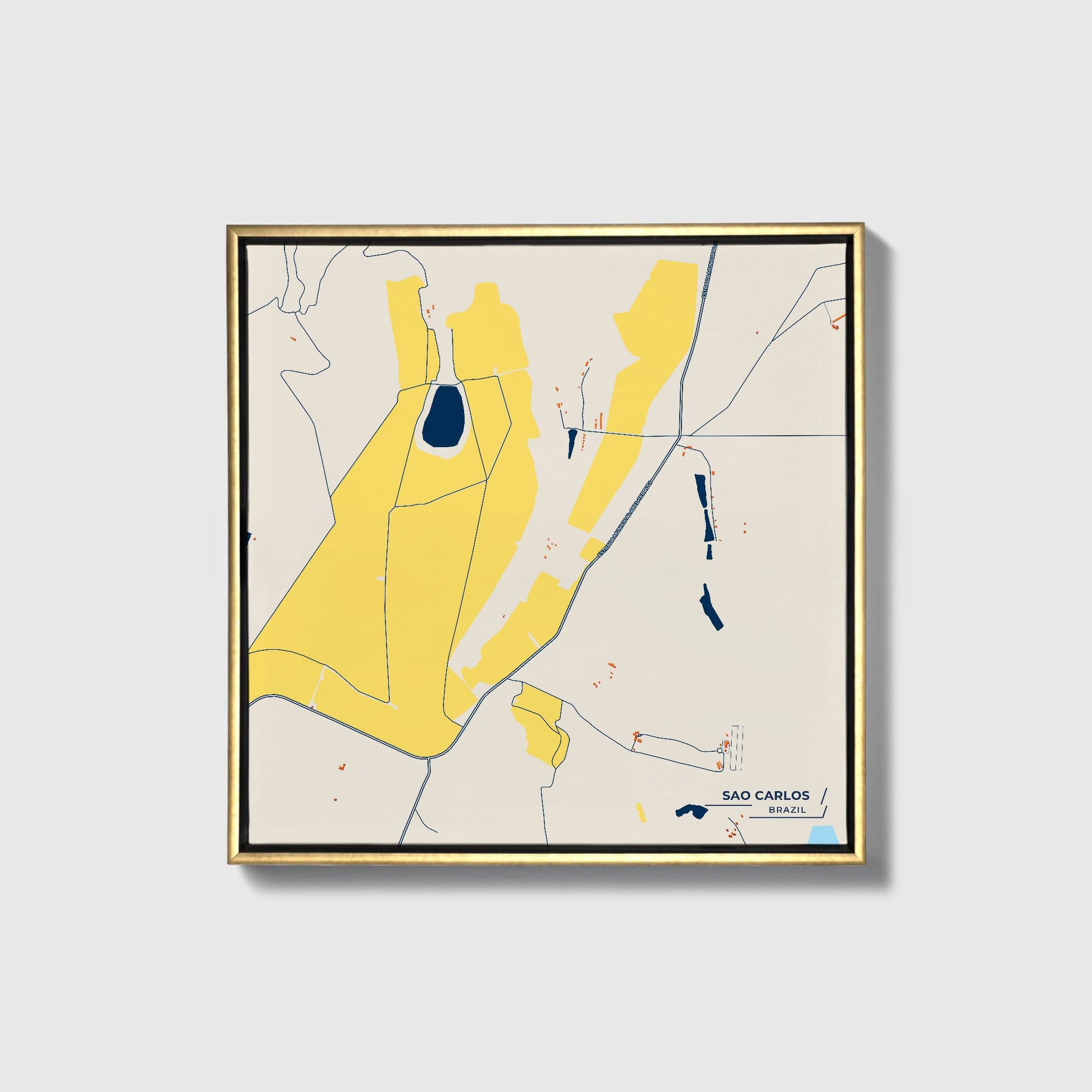 Sao Carlos Brazil Colorful City Map Canvas Print • Gold Framed