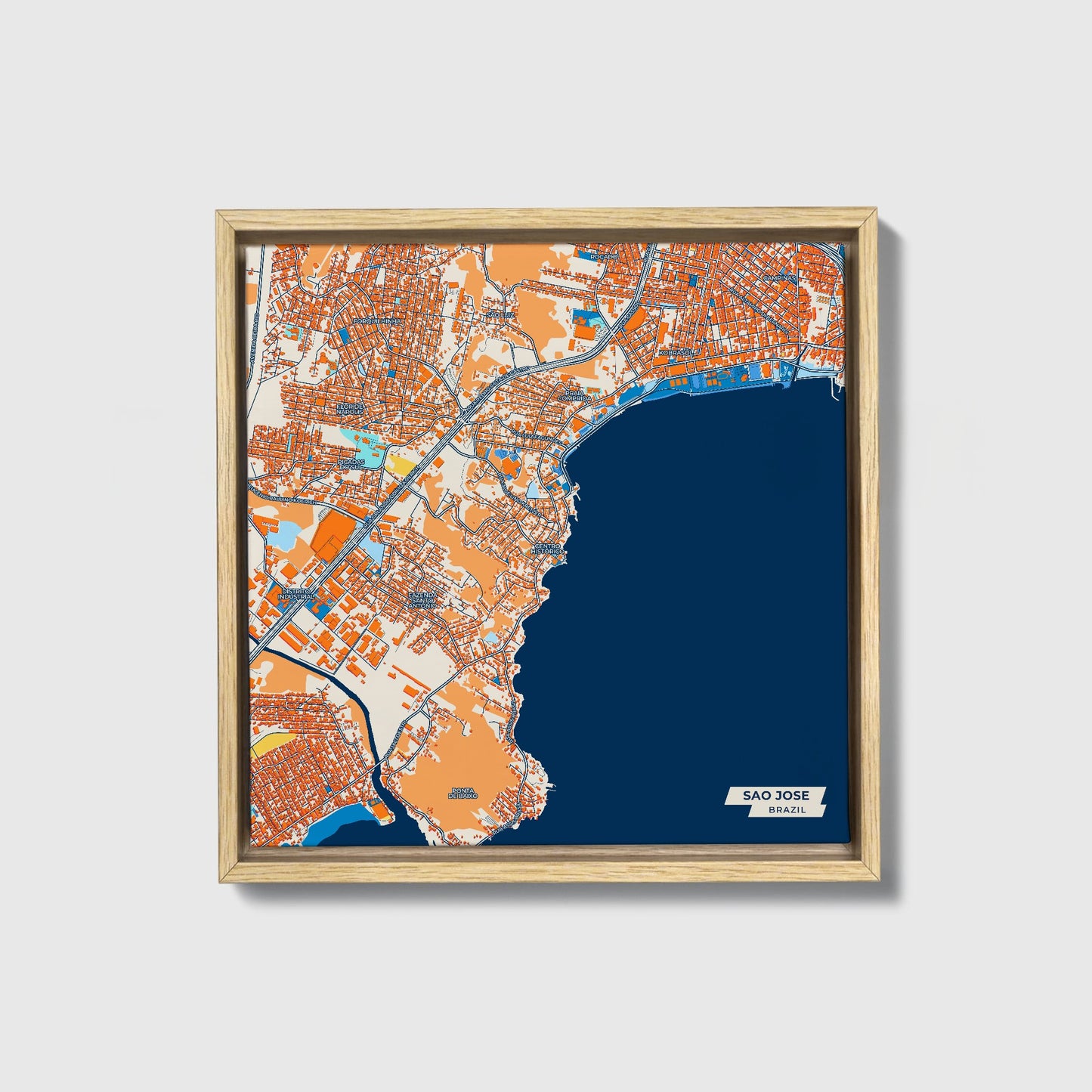 Sao Jose Brazil Colorful City Map Canvas Print • Natural Wooden Framed