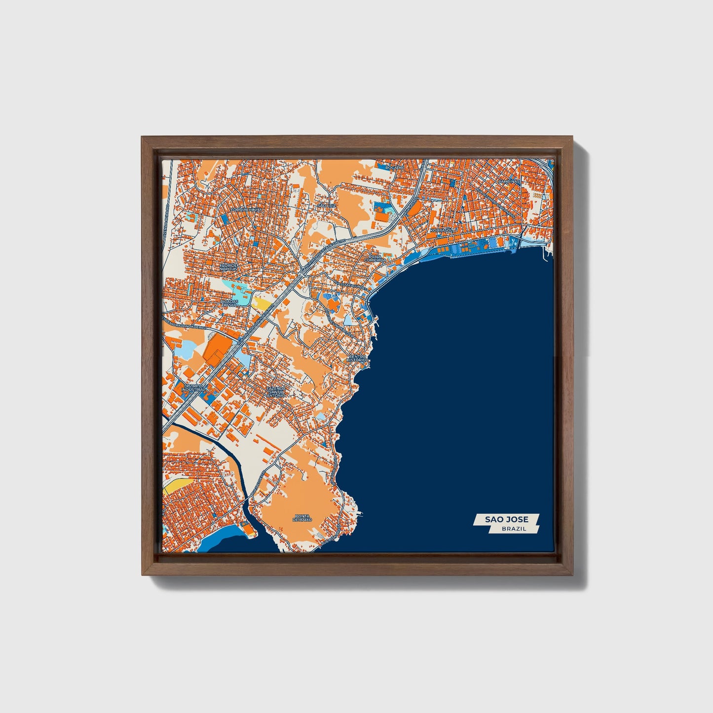 Sao Jose Brazil Colorful City Map Canvas Print • Dark Wooden Framed