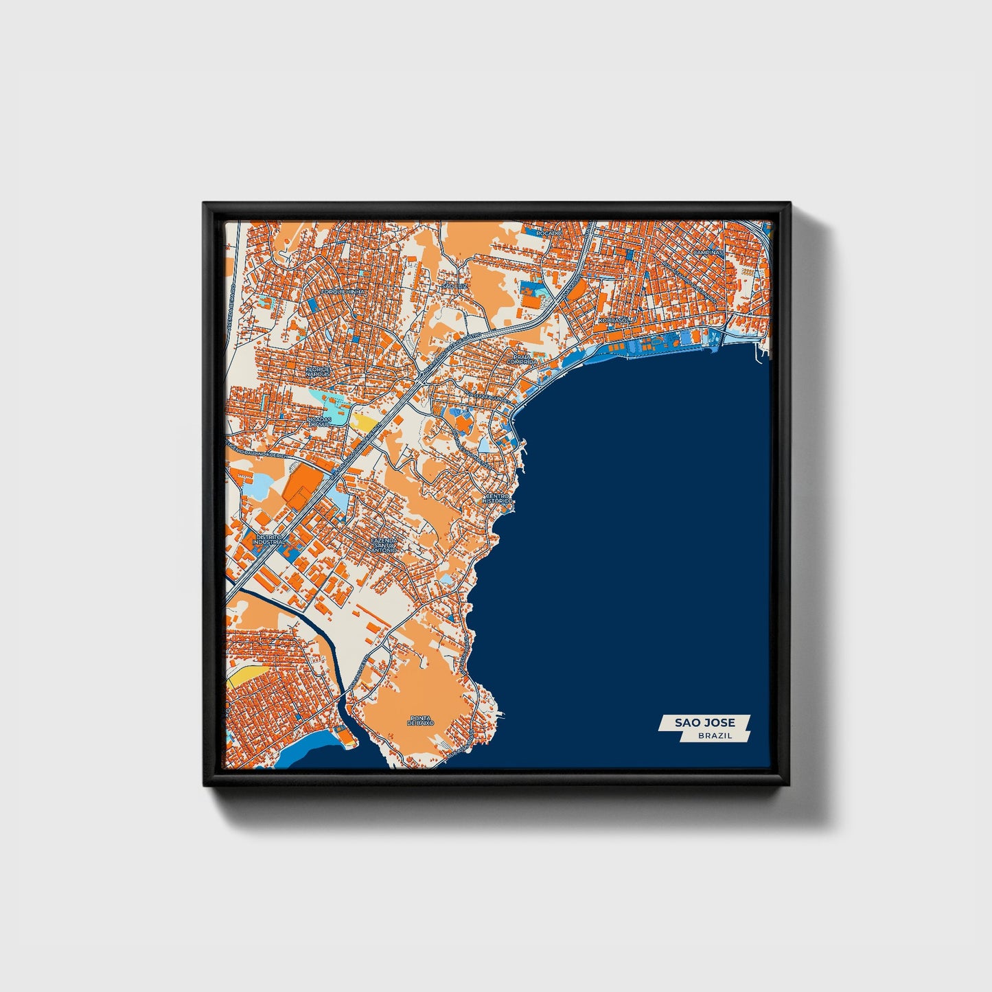 Sao Jose Brazil Colorful City Map Canvas Print • Black Framed