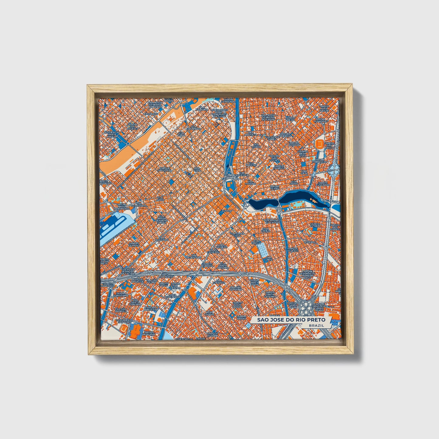 Sao Jose Do Rio Preto Brazil Colorful City Map Canvas Print • Natural Wooden Framed