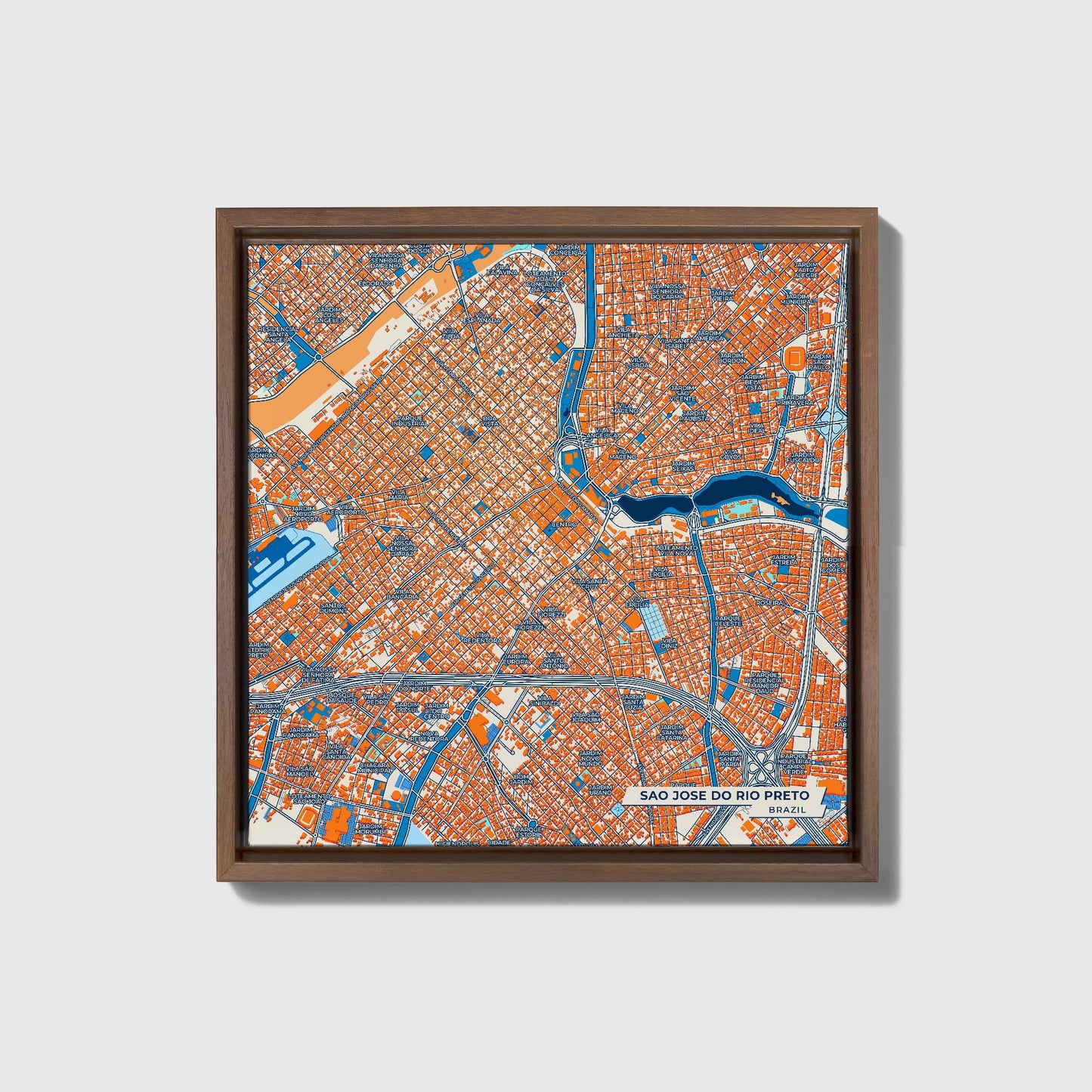 Sao Jose Do Rio Preto Brazil Colorful City Map Canvas Print • Dark Wooden Framed