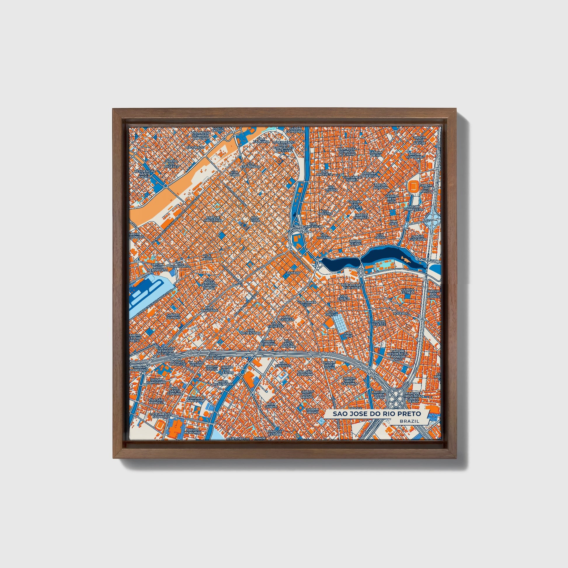 Sao Jose Do Rio Preto Brazil Colorful City Map Canvas Print • Dark Wooden Framed