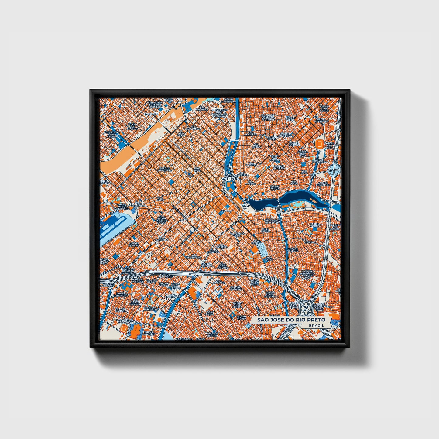 Sao Jose Do Rio Preto Brazil Colorful City Map Canvas Print • Black Framed
