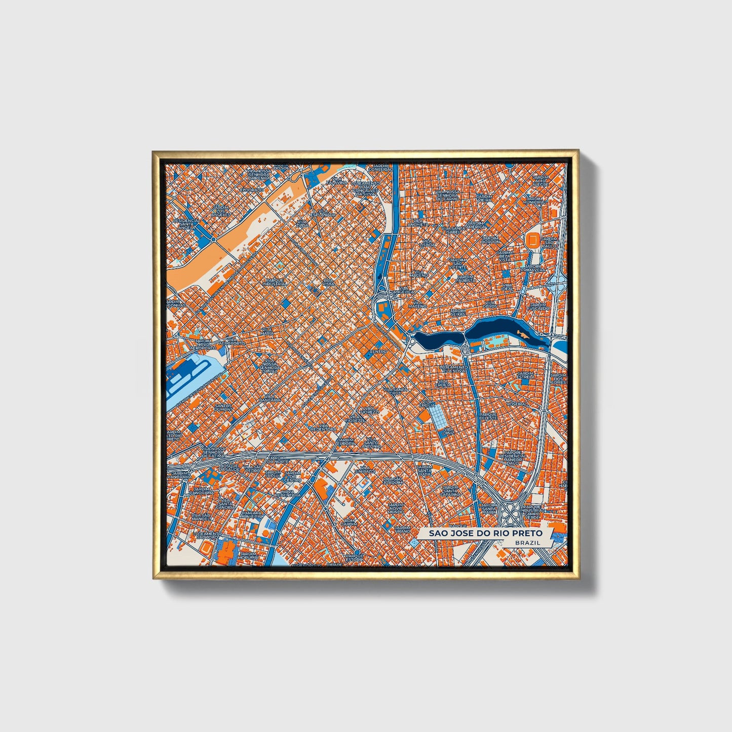 Sao Jose Do Rio Preto Brazil Colorful City Map Canvas Print • Gold Framed