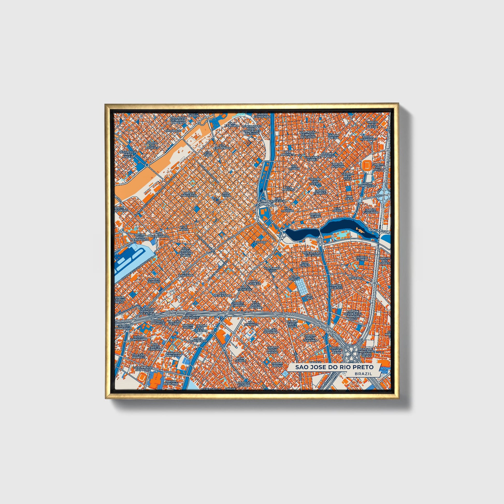 Sao Jose Do Rio Preto Brazil Colorful City Map Canvas Print • Gold Framed