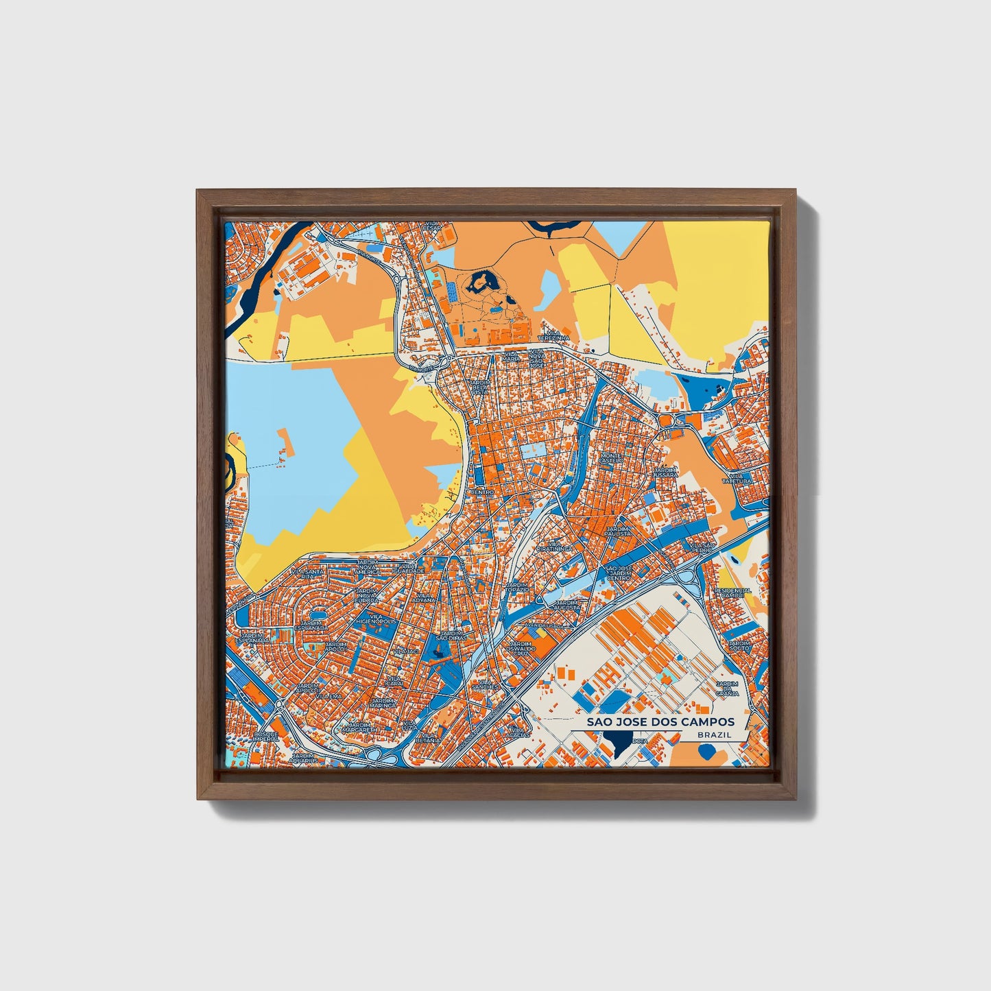 Sao Jose Dos Campos Brazil Colorful City Map Canvas Print • Dark Wooden Framed