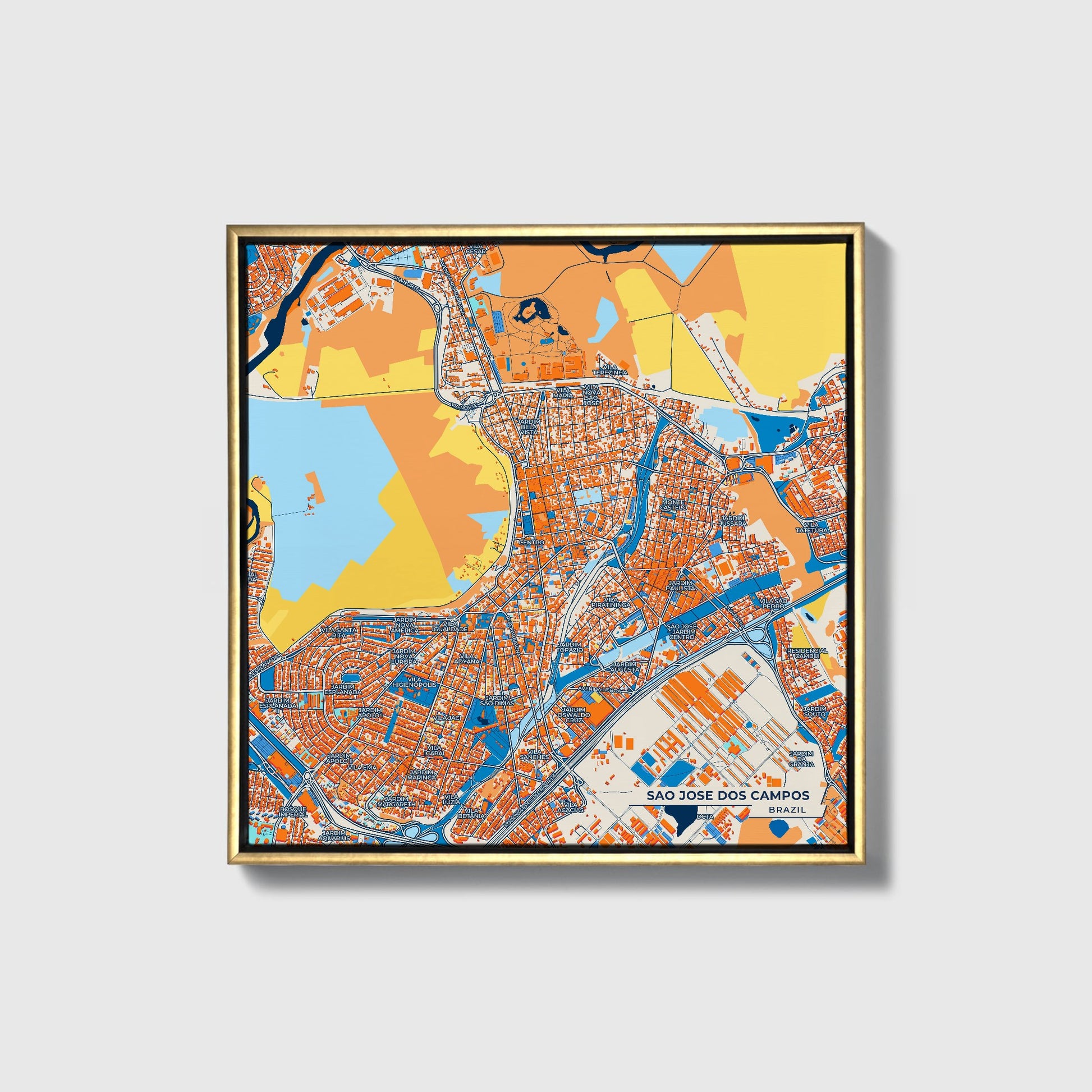 Sao Jose Dos Campos Brazil Colorful City Map Canvas Print • Gold Framed
