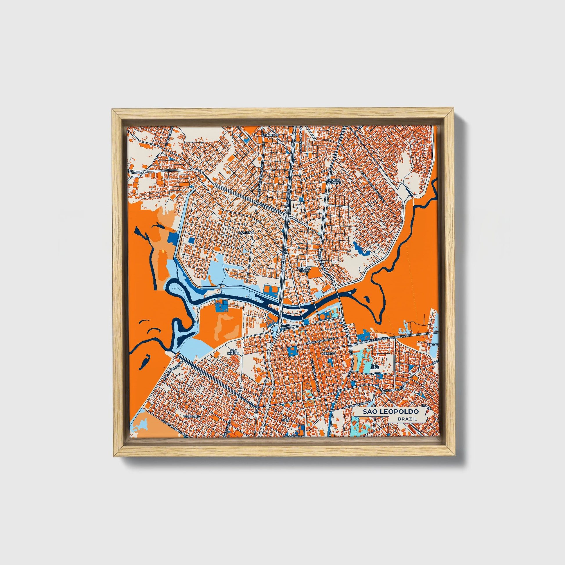 Sao Leopoldo Brazil Colorful City Map Canvas Print • Natural Wooden Framed
