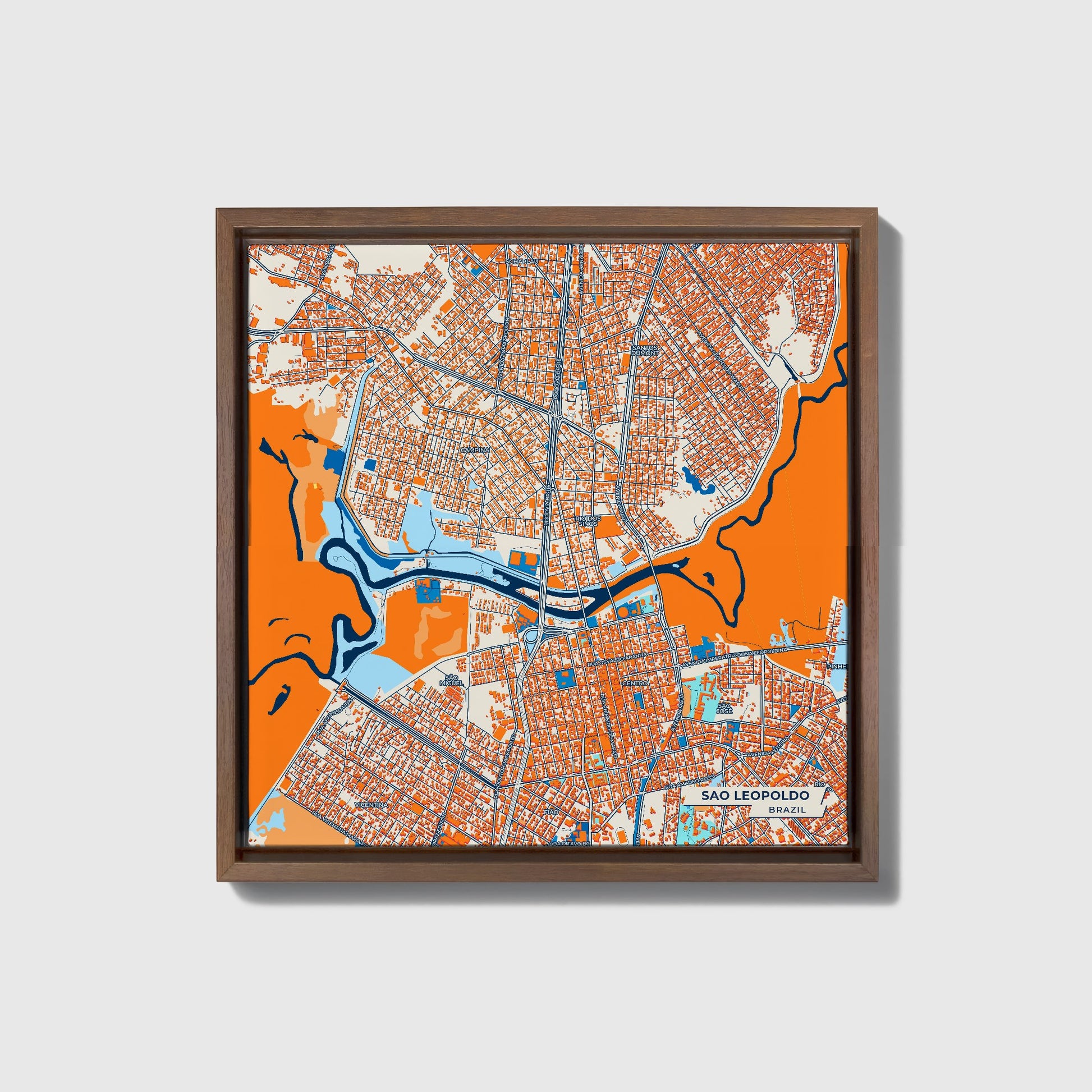 Sao Leopoldo Brazil Colorful City Map Canvas Print • Dark Wooden Framed