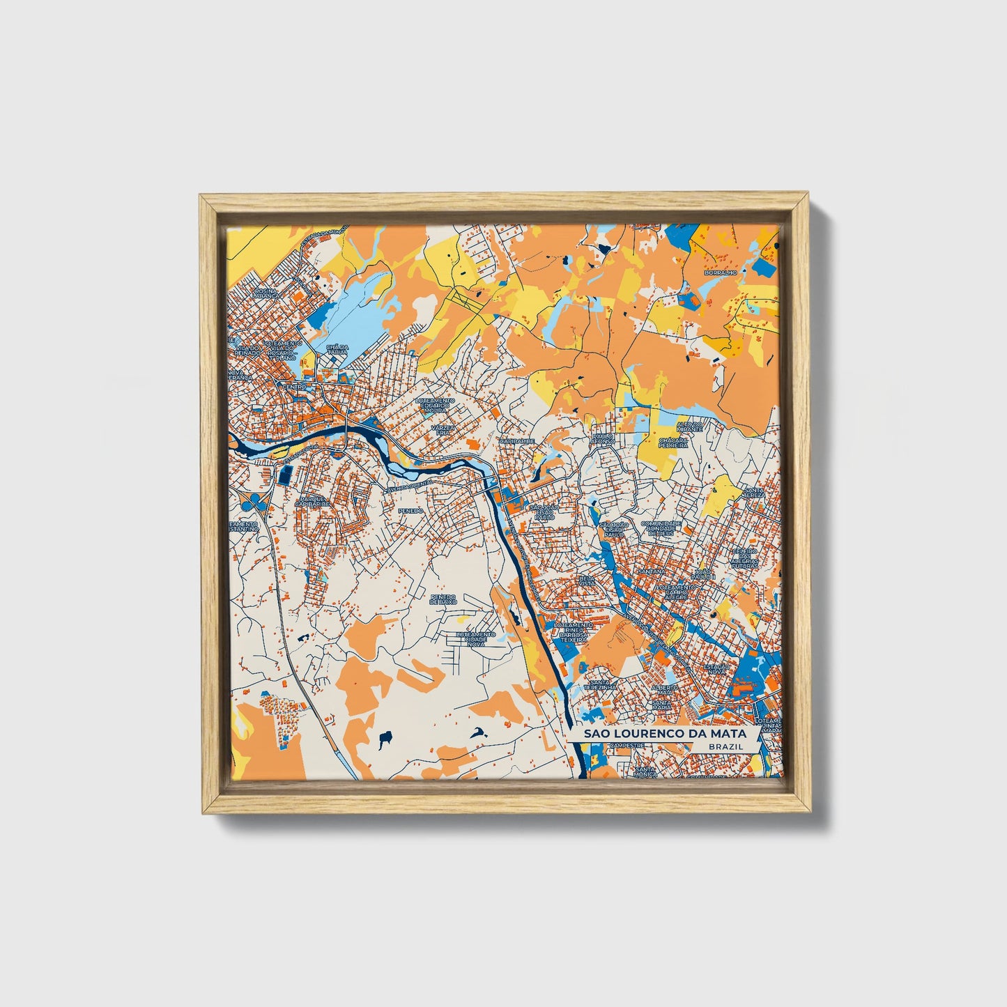 Sao Lourenco Da Mata Brazil Colorful City Map Canvas Print • Natural Wooden Framed