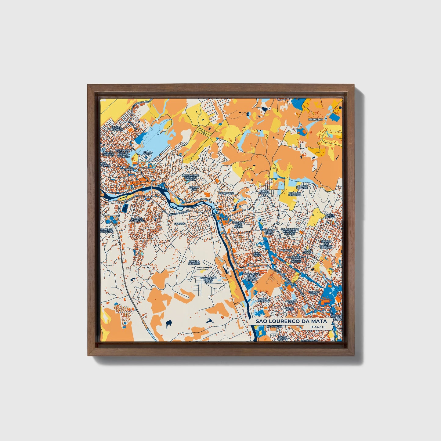 Sao Lourenco Da Mata Brazil Colorful City Map Canvas Print • Dark Wooden Framed