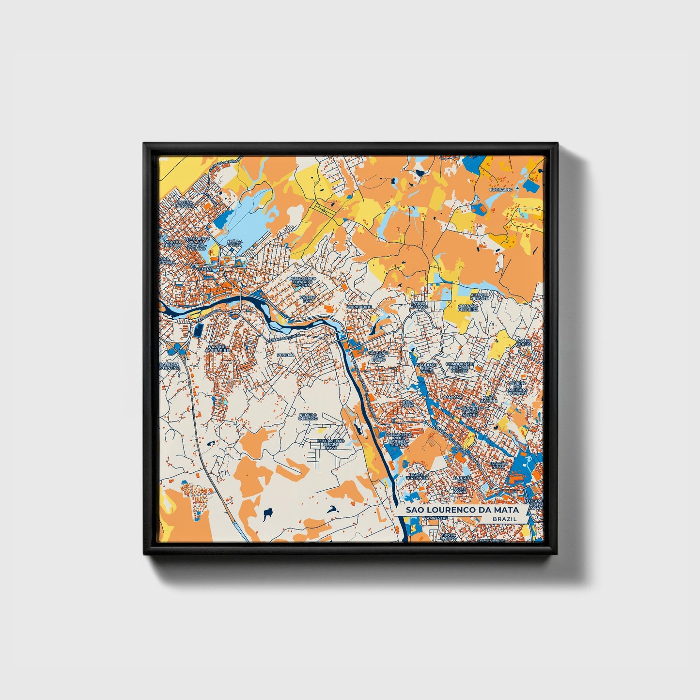 Sao Lourenco Da Mata Brazil Colorful City Map Canvas Print • Black Framed