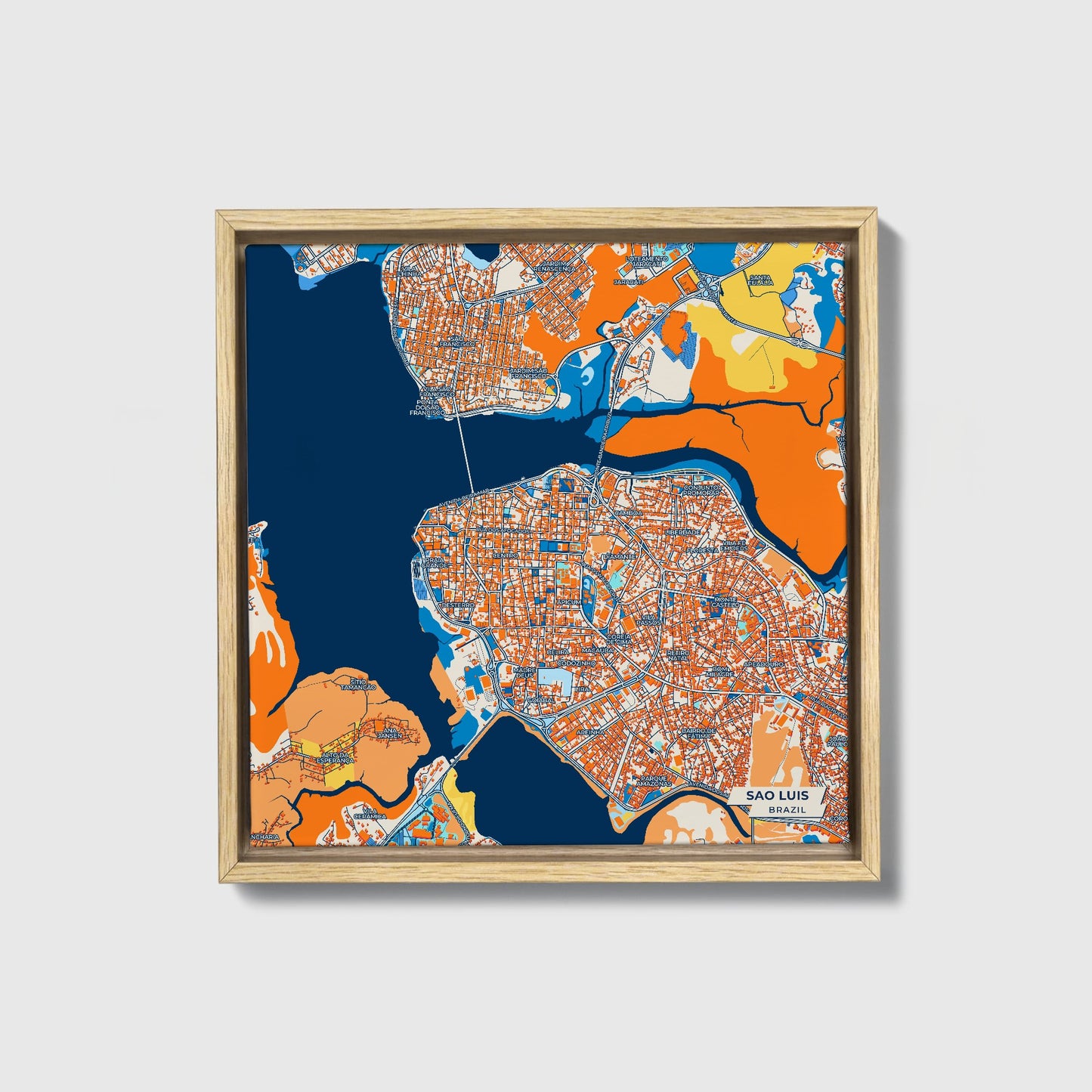 Sao Luis Brazil Colorful City Map Canvas Print • Natural Wooden Framed