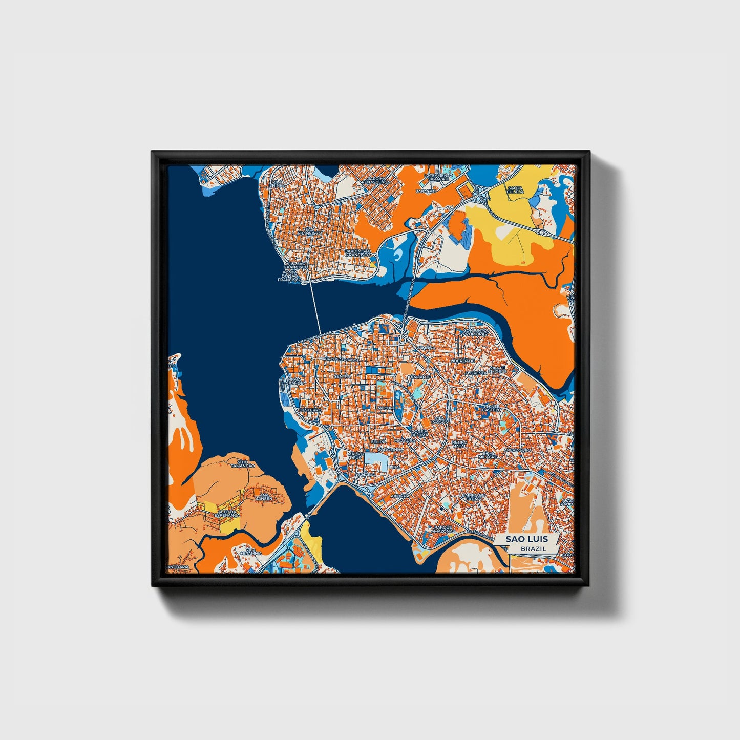 Sao Luis Brazil Colorful City Map Canvas Print • Black Framed