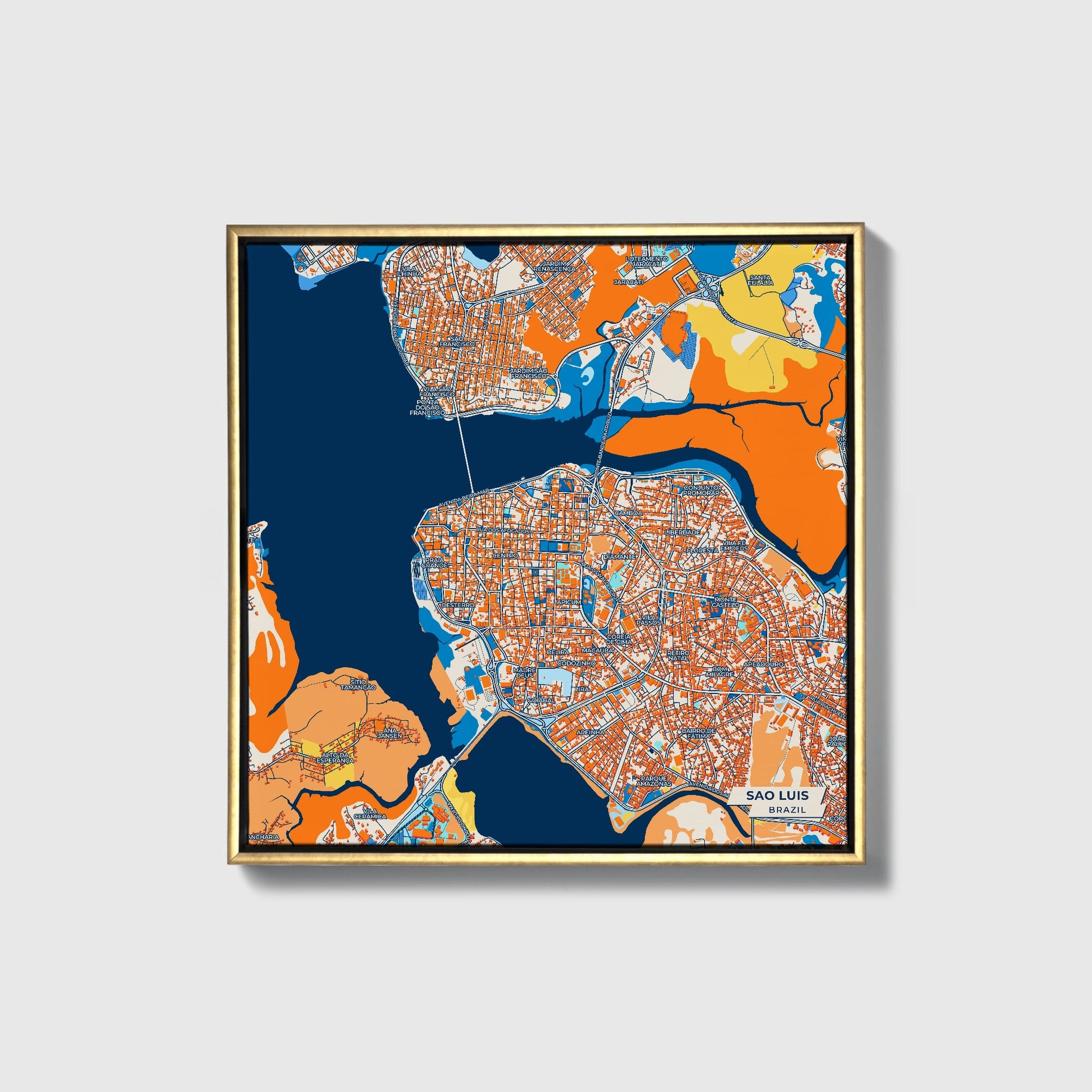 Sao Luis Brazil Colorful City Map Canvas Print • Gold Framed
