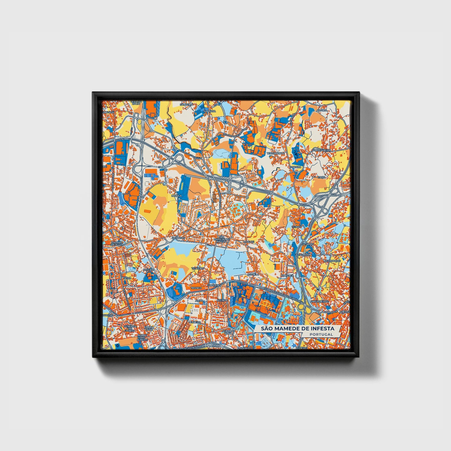São Mamede De Infesta Portugal Colorful City Map Canvas Print • Black Framed