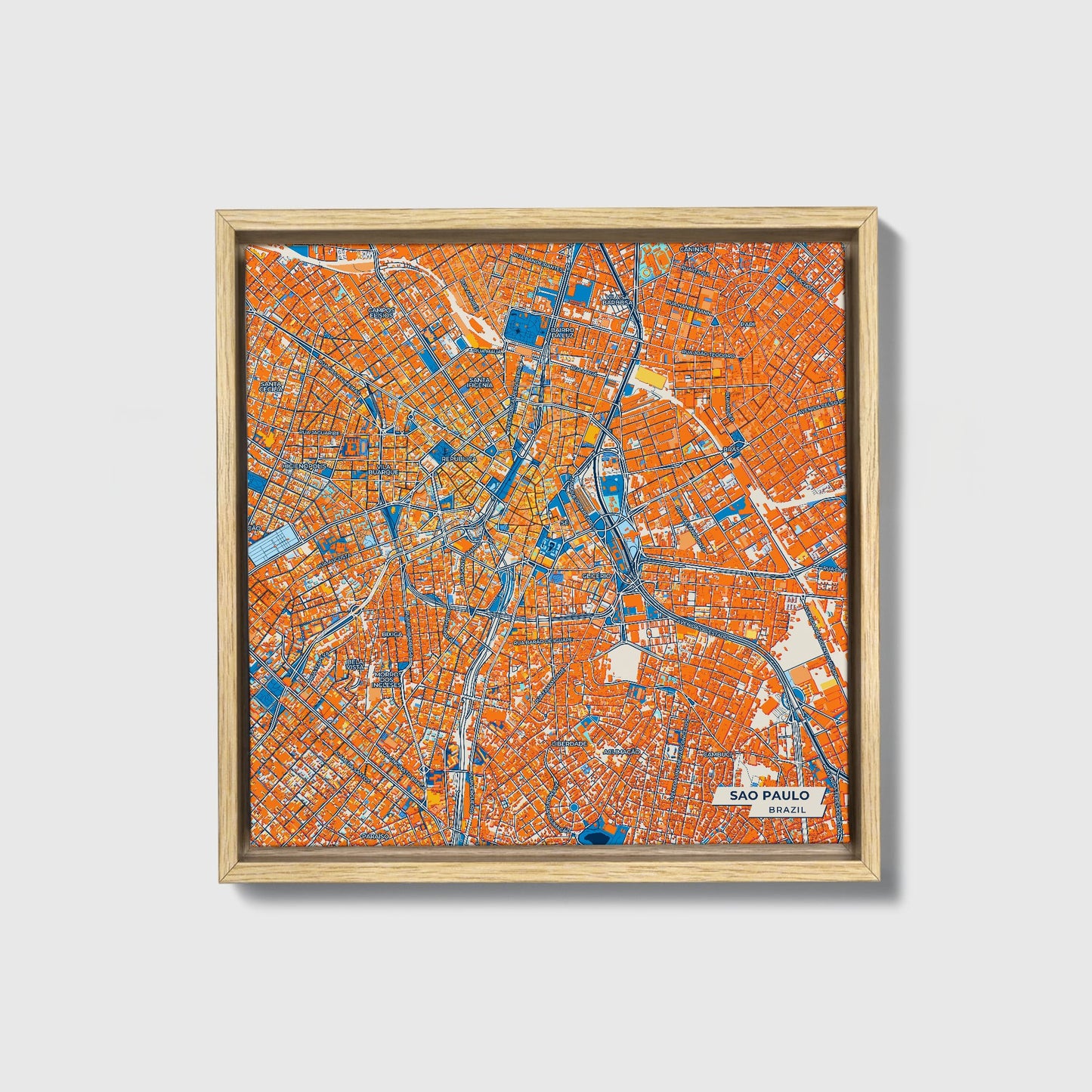 Sao Paulo Brazil Colorful City Map Canvas Print • Natural Wooden Framed
