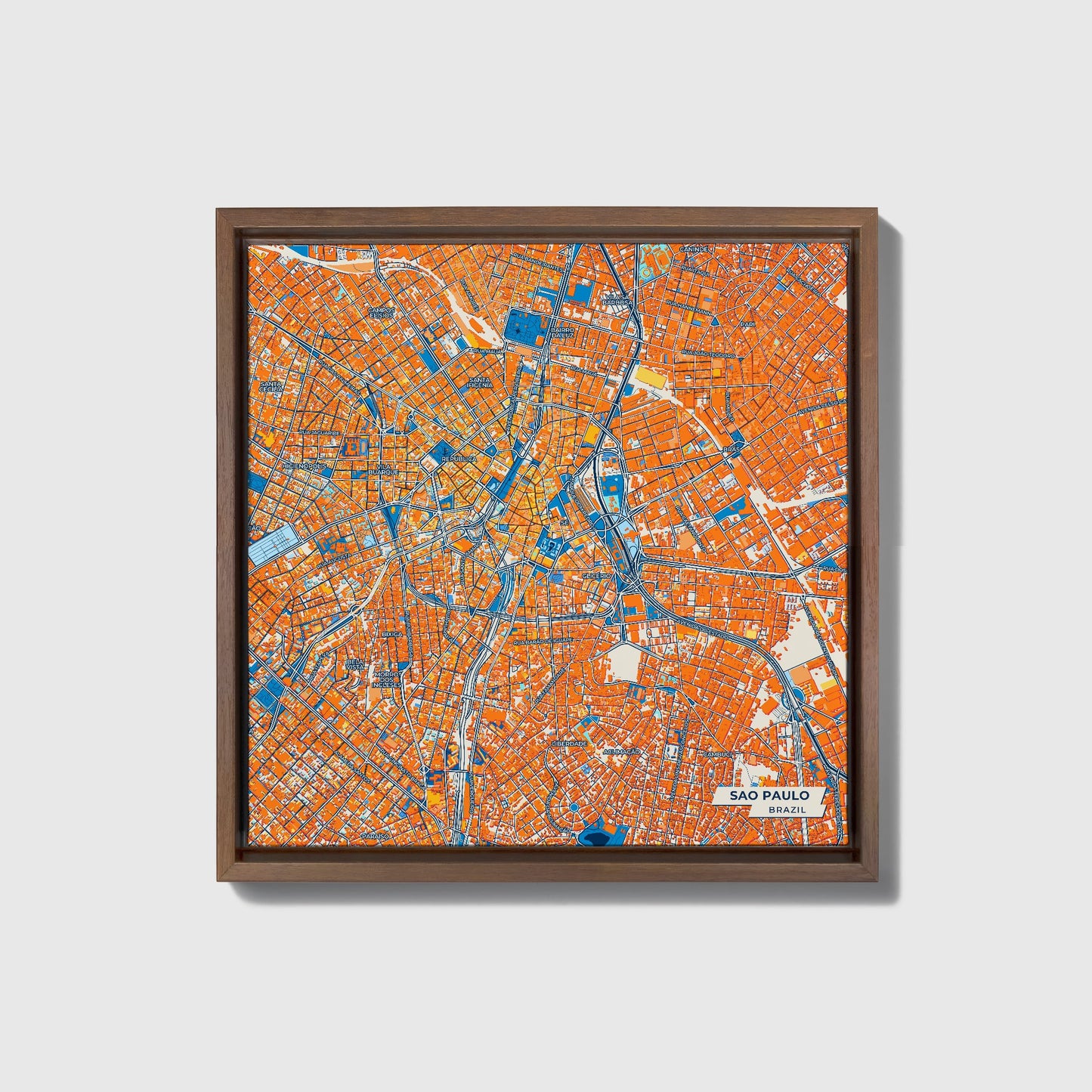Sao Paulo Brazil Colorful City Map Canvas Print • Dark Wooden Framed