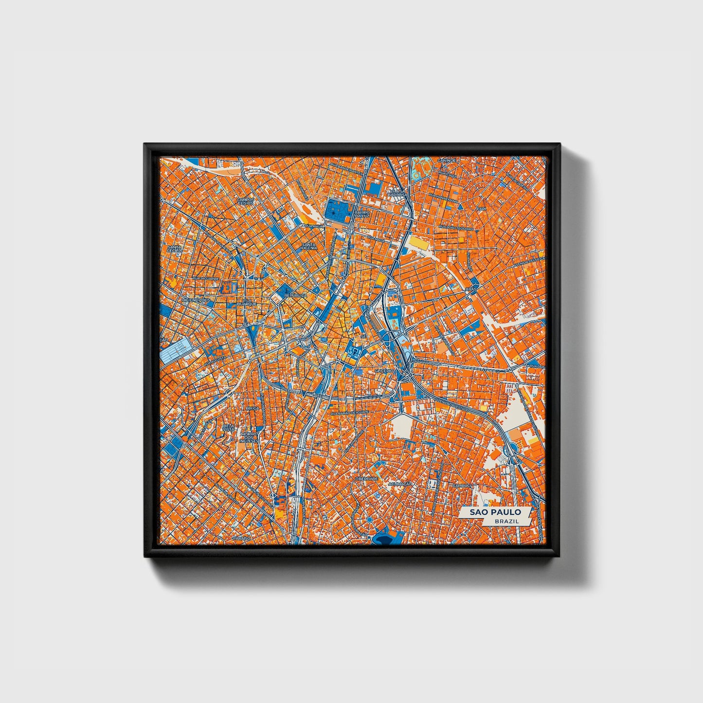 Sao Paulo Brazil Colorful City Map Canvas Print • Black Framed